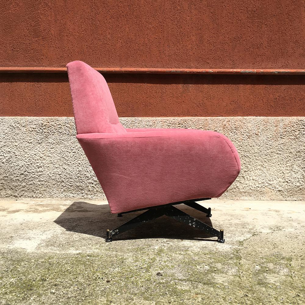 Italian Pink Velvet and Metal Armchairs with Armrests, 1950s 3