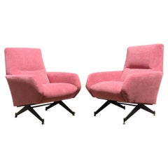 Italian Pink Velvet and Metal Armchairs with Armrests, 1950s