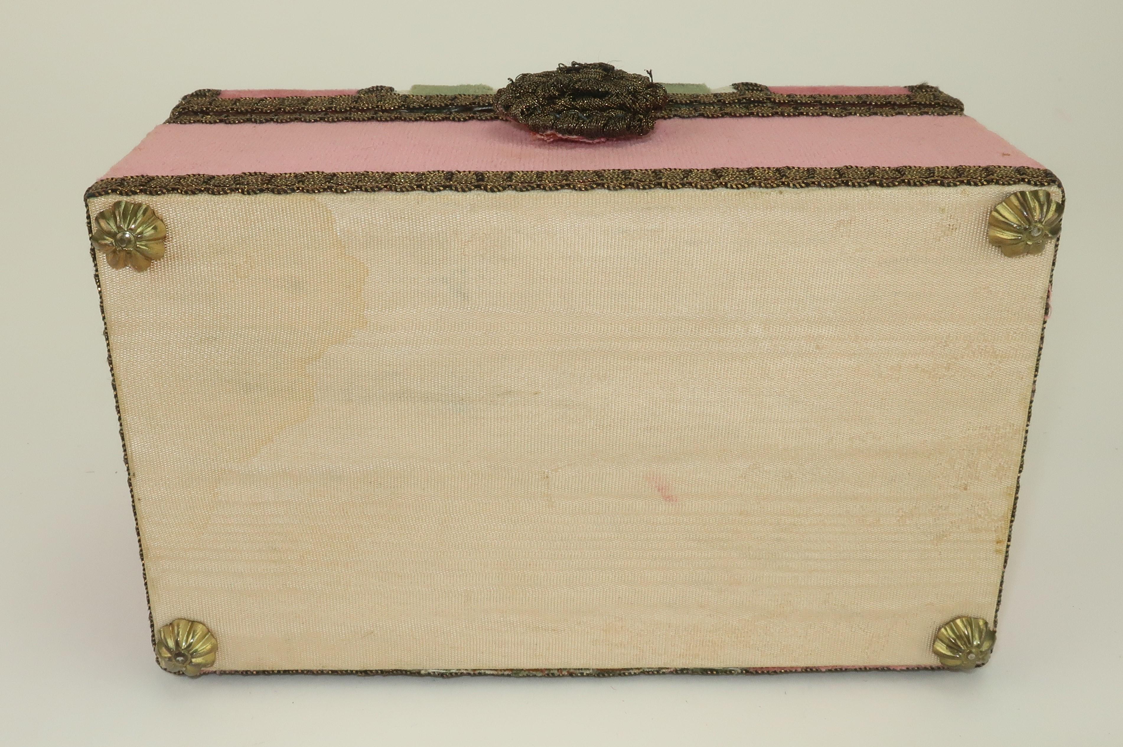 Italian Pink Velvet Brocade Box Handbag, 1960's 6