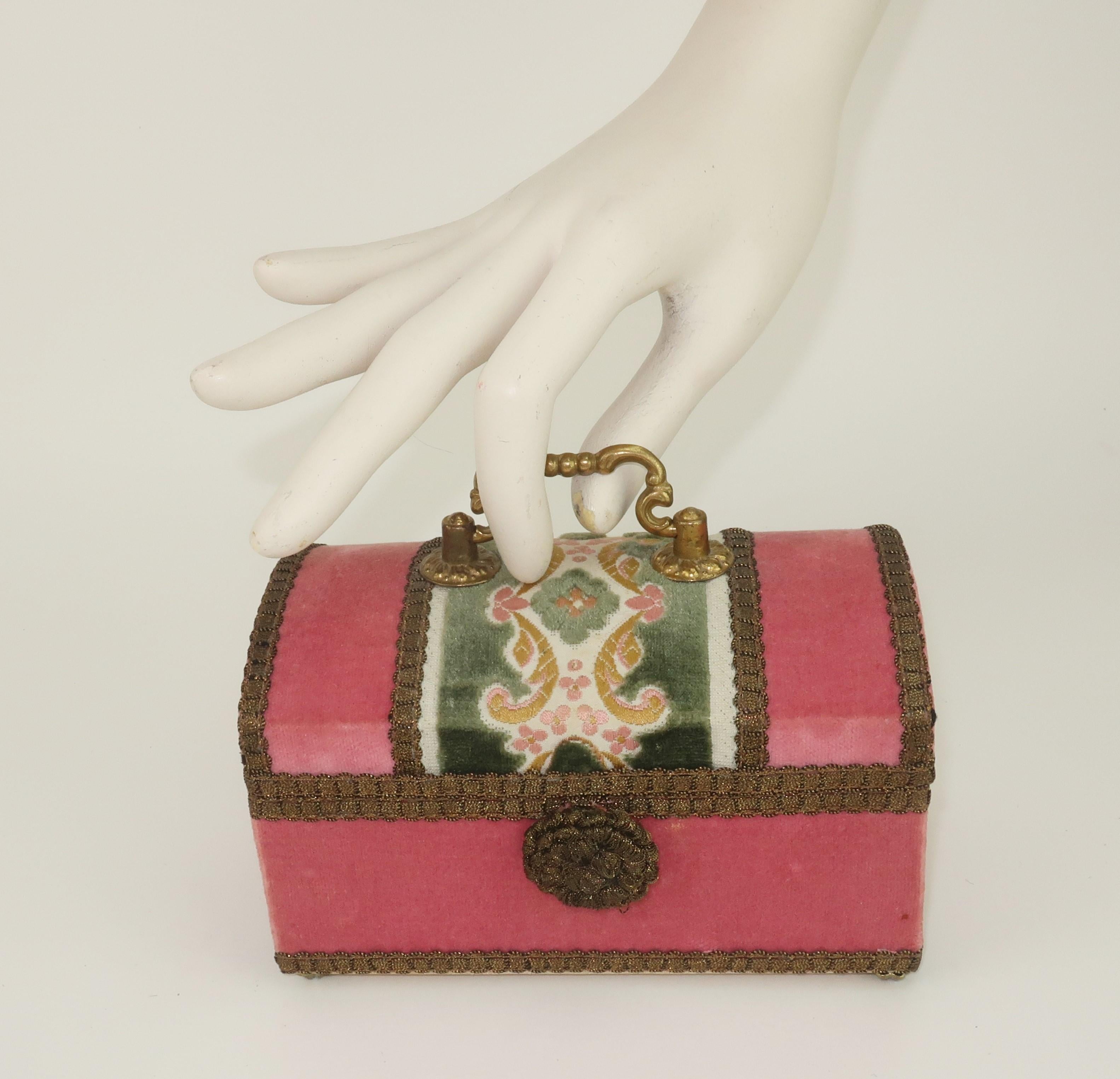Italian Pink Velvet Brocade Box Handbag, 1960's 7