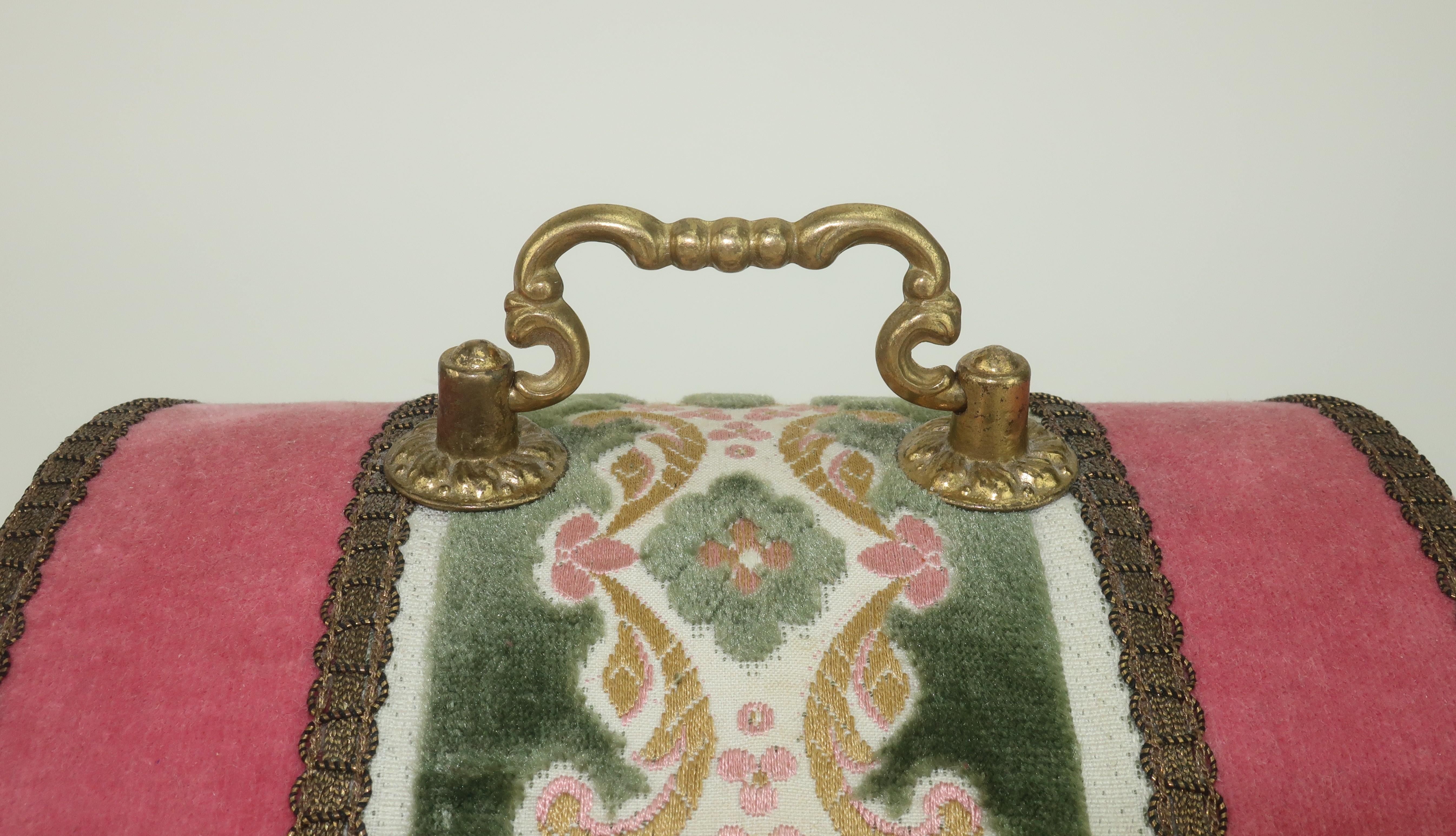 Italian Pink Velvet Brocade Box Handbag, 1960's In Good Condition In Atlanta, GA