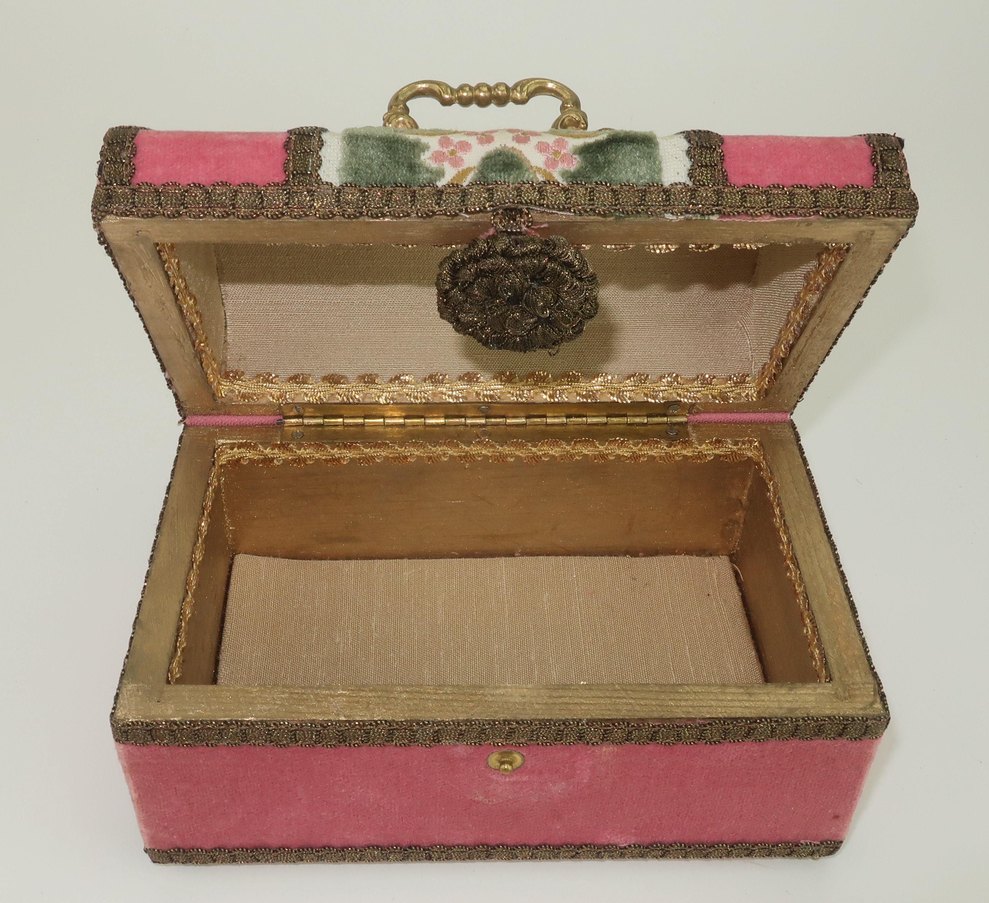 Italian Pink Velvet Brocade Box Handbag, 1960's 1