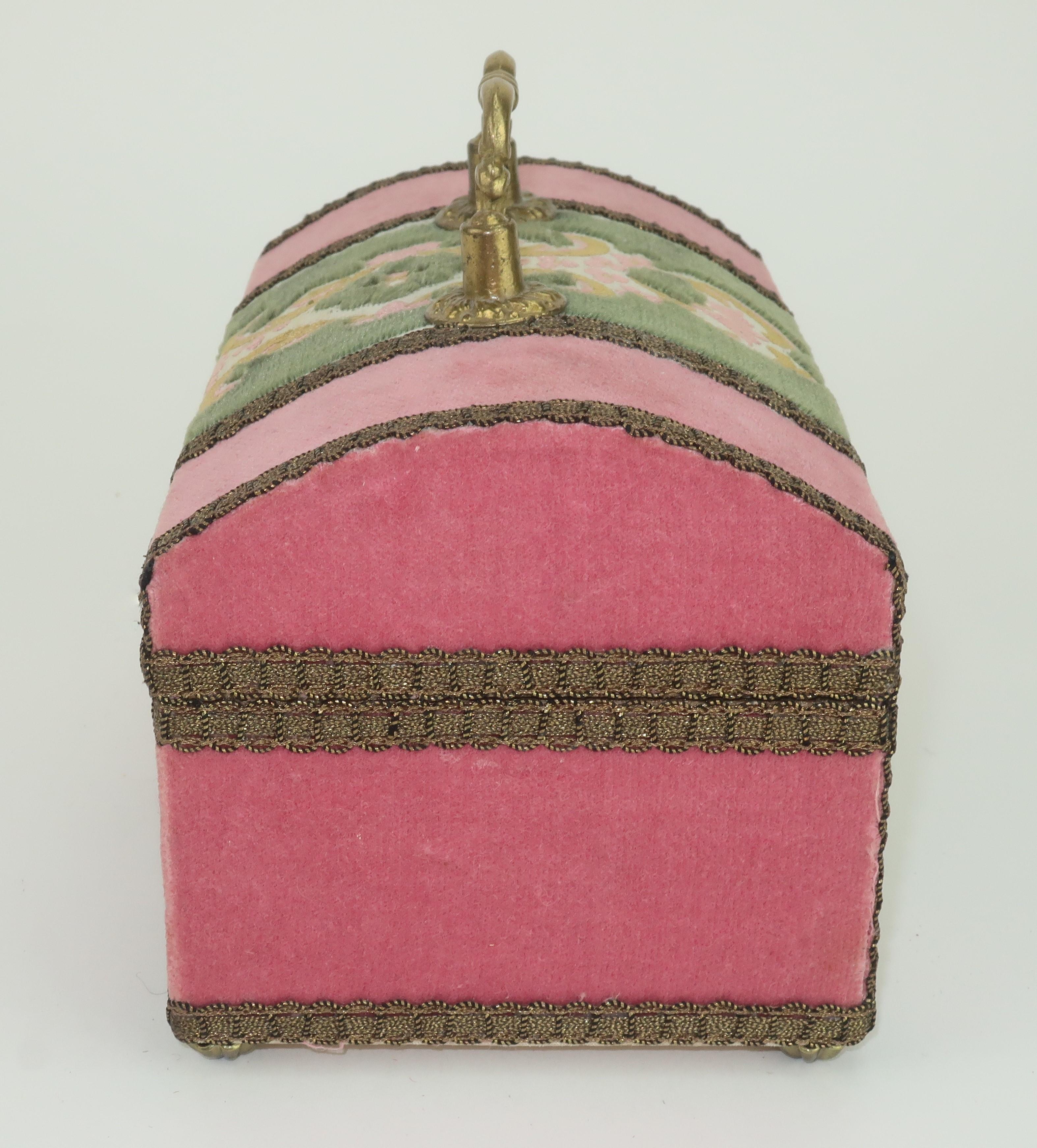 Italian Pink Velvet Brocade Box Handbag, 1960's 3