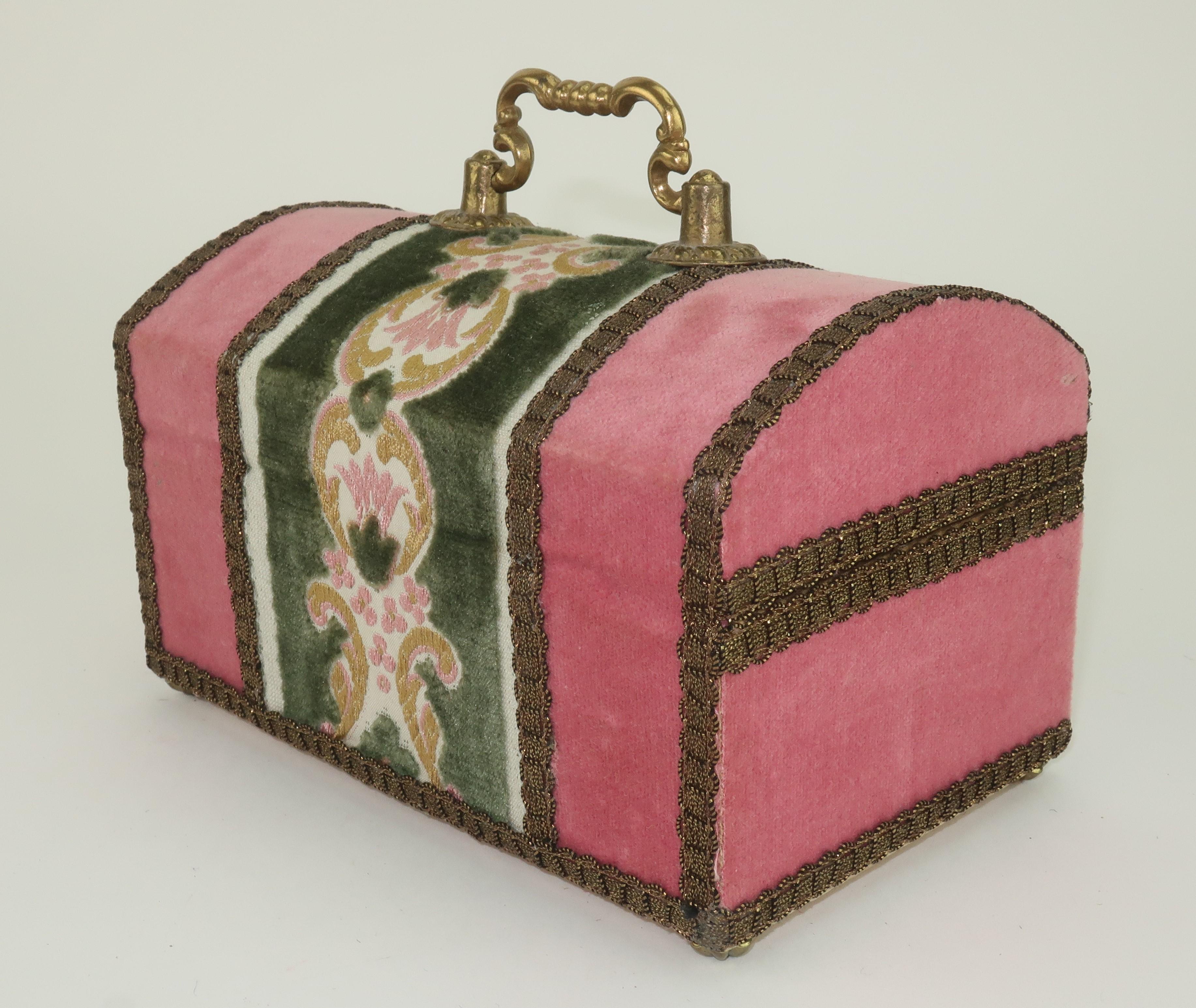 Italian Pink Velvet Brocade Box Handbag, 1960's 4
