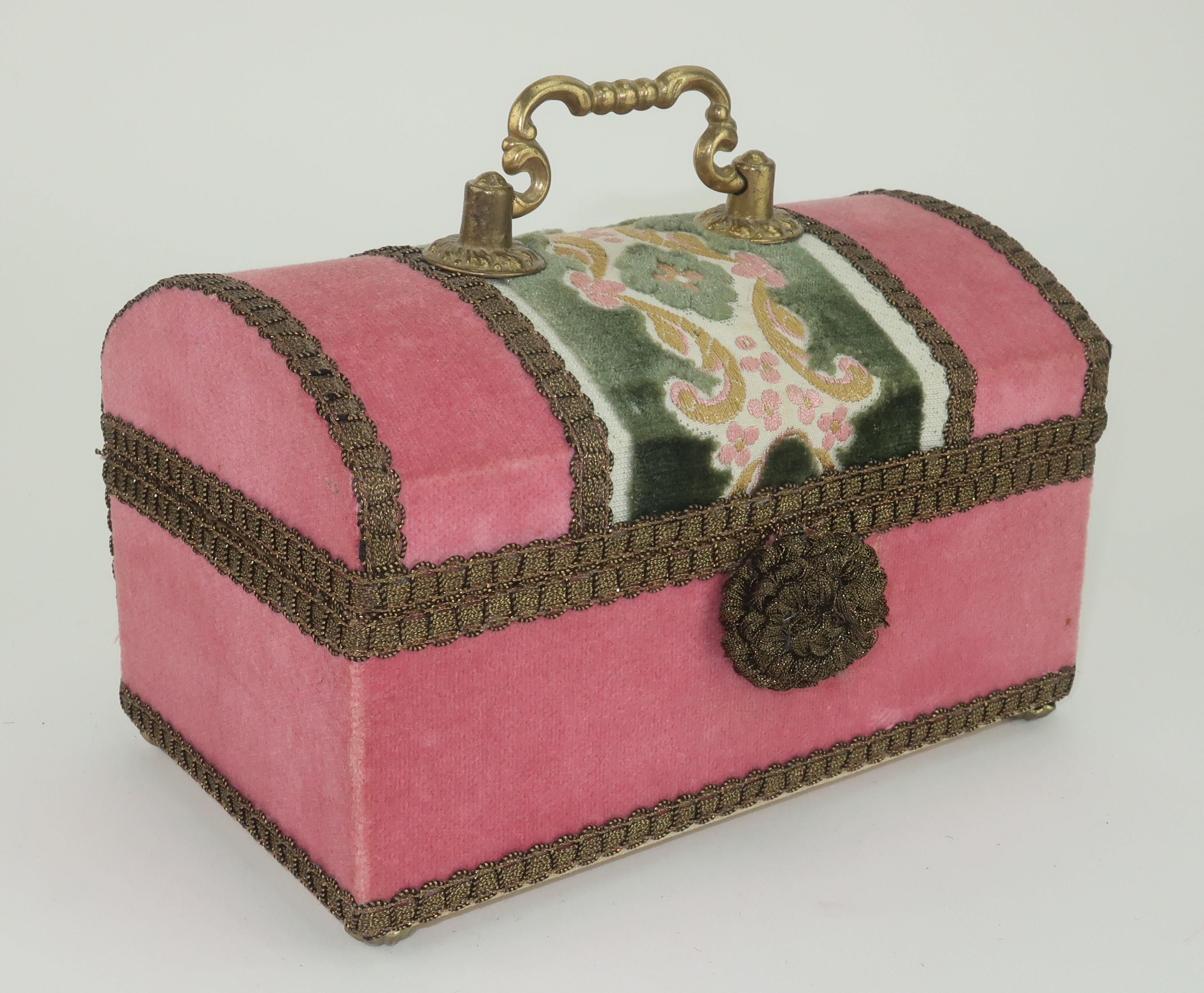 Italian Pink Velvet Brocade Box Handbag, 1960's 5