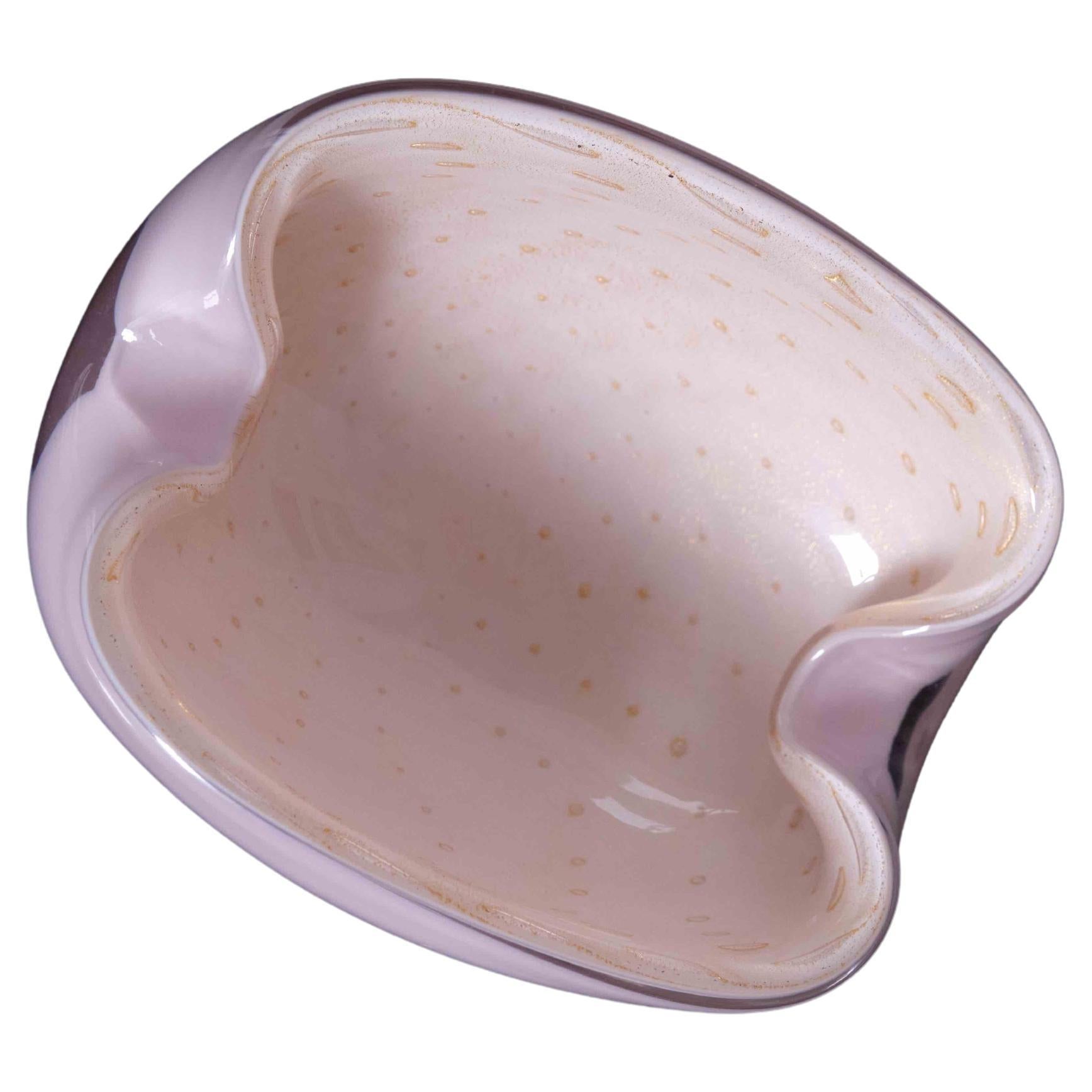 Italian Pink, White 
Gold Murano Glass Bowl