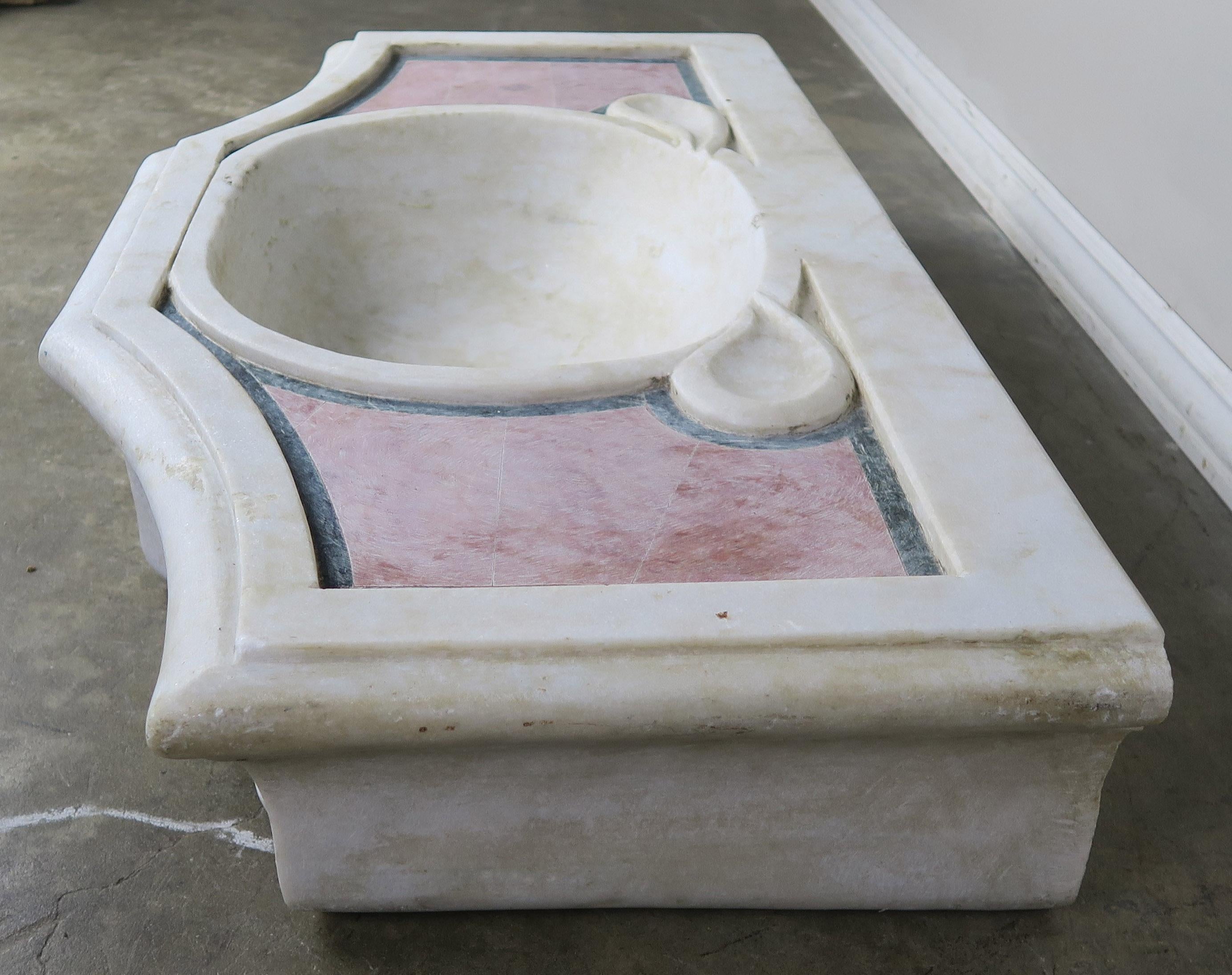  Italian Pink and White Marble Sink with Lions 4