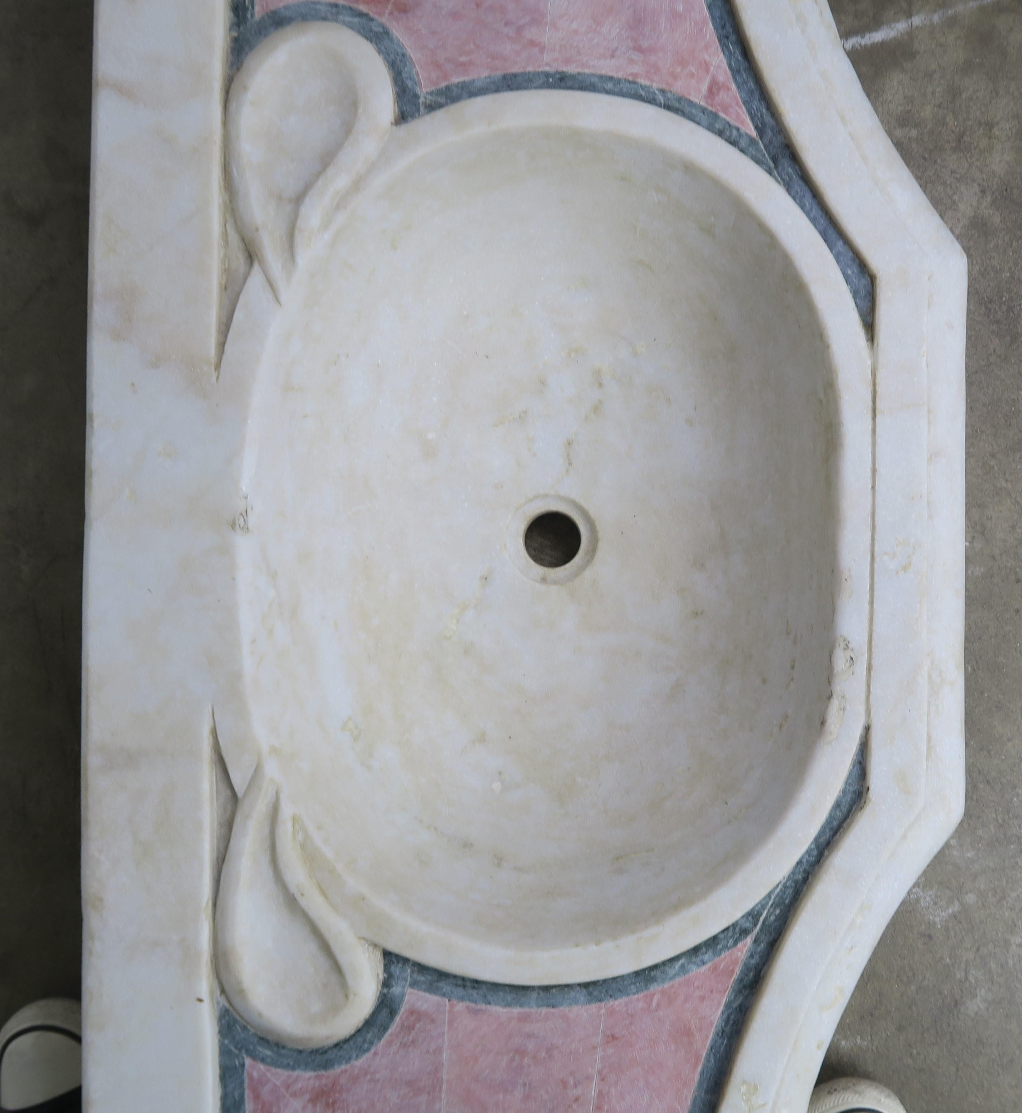  Italian Pink and White Marble Sink with Lions In Distressed Condition In Los Angeles, CA