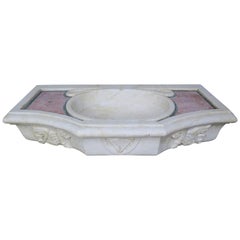  Italian Pink and White Marble Sink with Lions