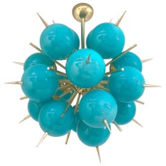 Italian Pinocchio Murano Glass Globe and Brass Sputnik Chandelier by Fabio Ltd