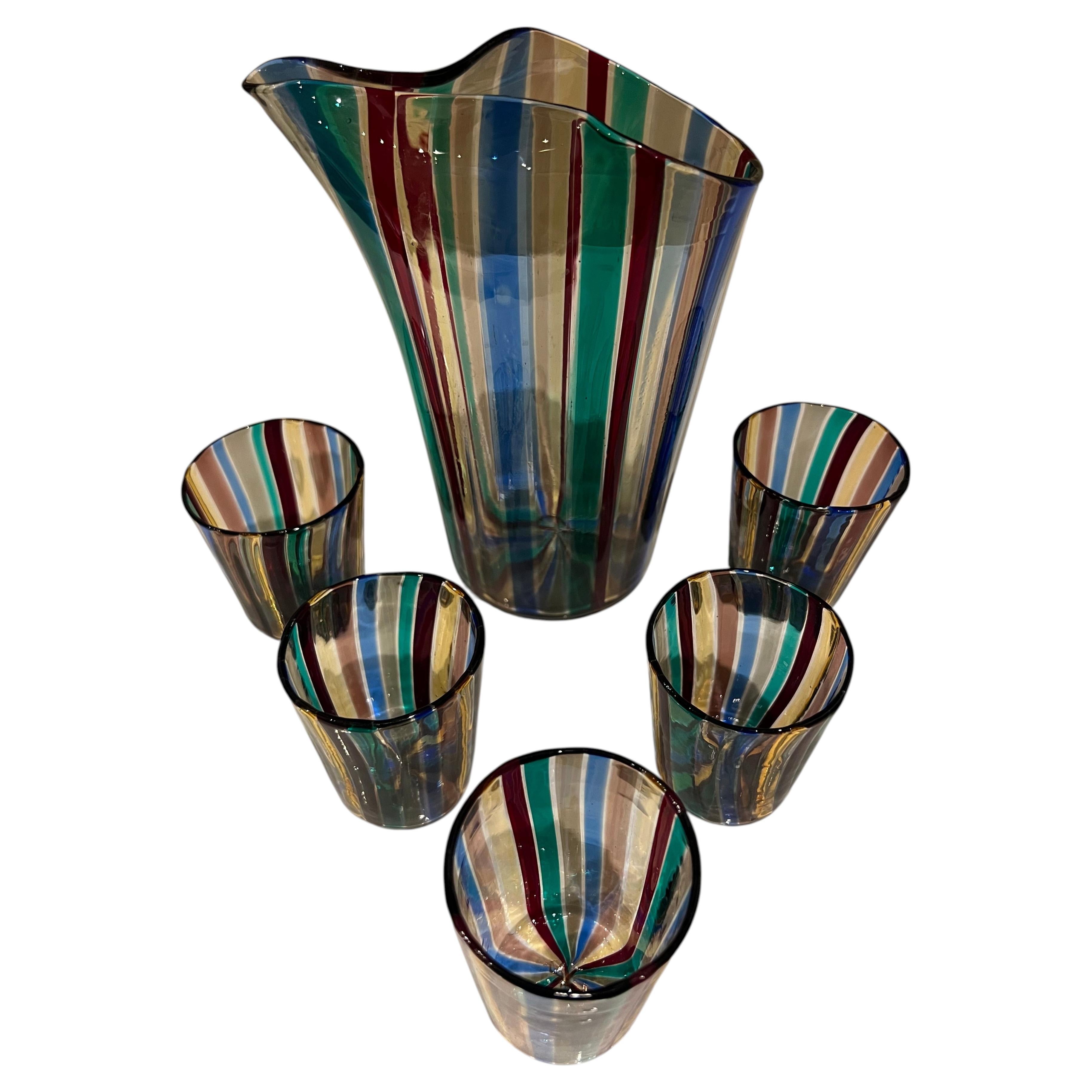 Italian Pitcher and tumblers in the manner of Gio Ponti for Venini, 1959