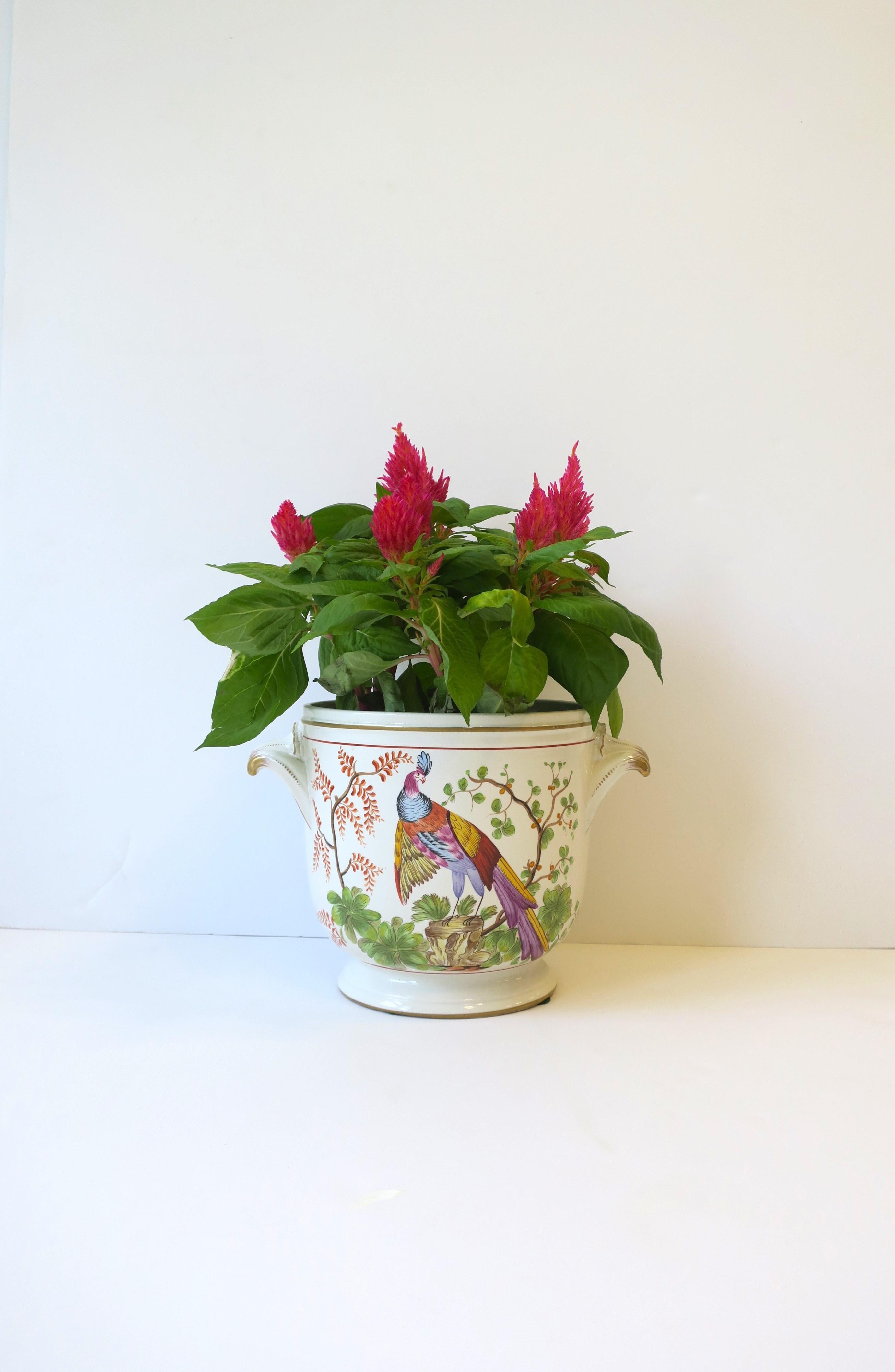 Polychromed Italian Planter Cachepot Jardinière Peacock Bird by Mottahedeh, Italy For Sale