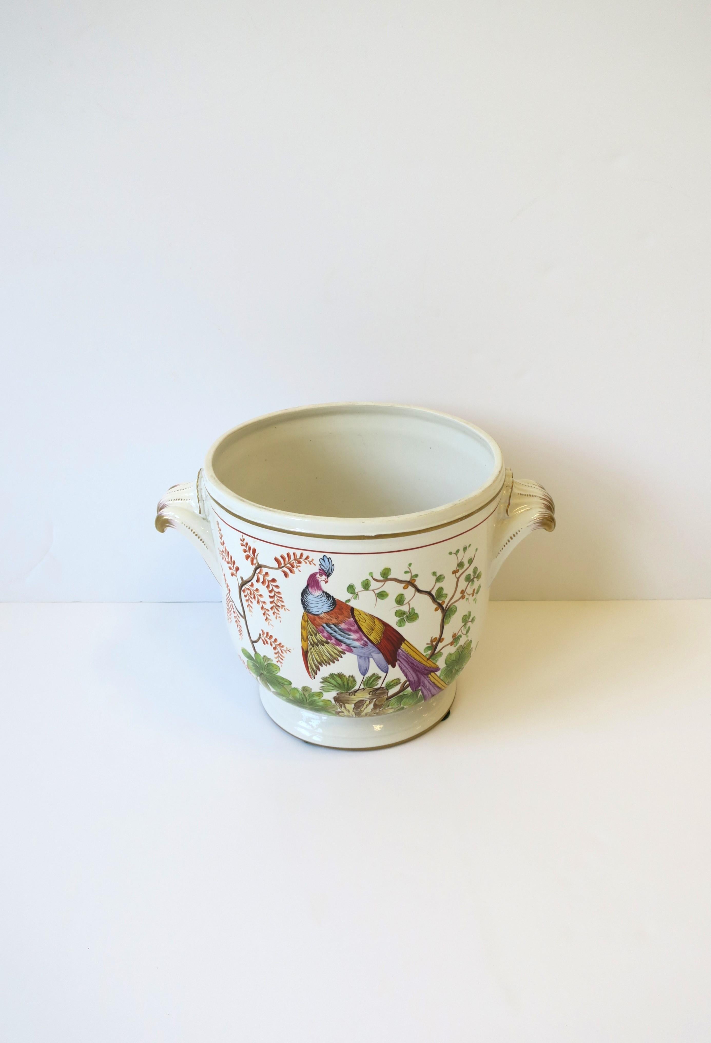Ceramic Italian Flower Planter Cachepot Jardinière Peacock Bird by Mottahedeh, Italy For Sale