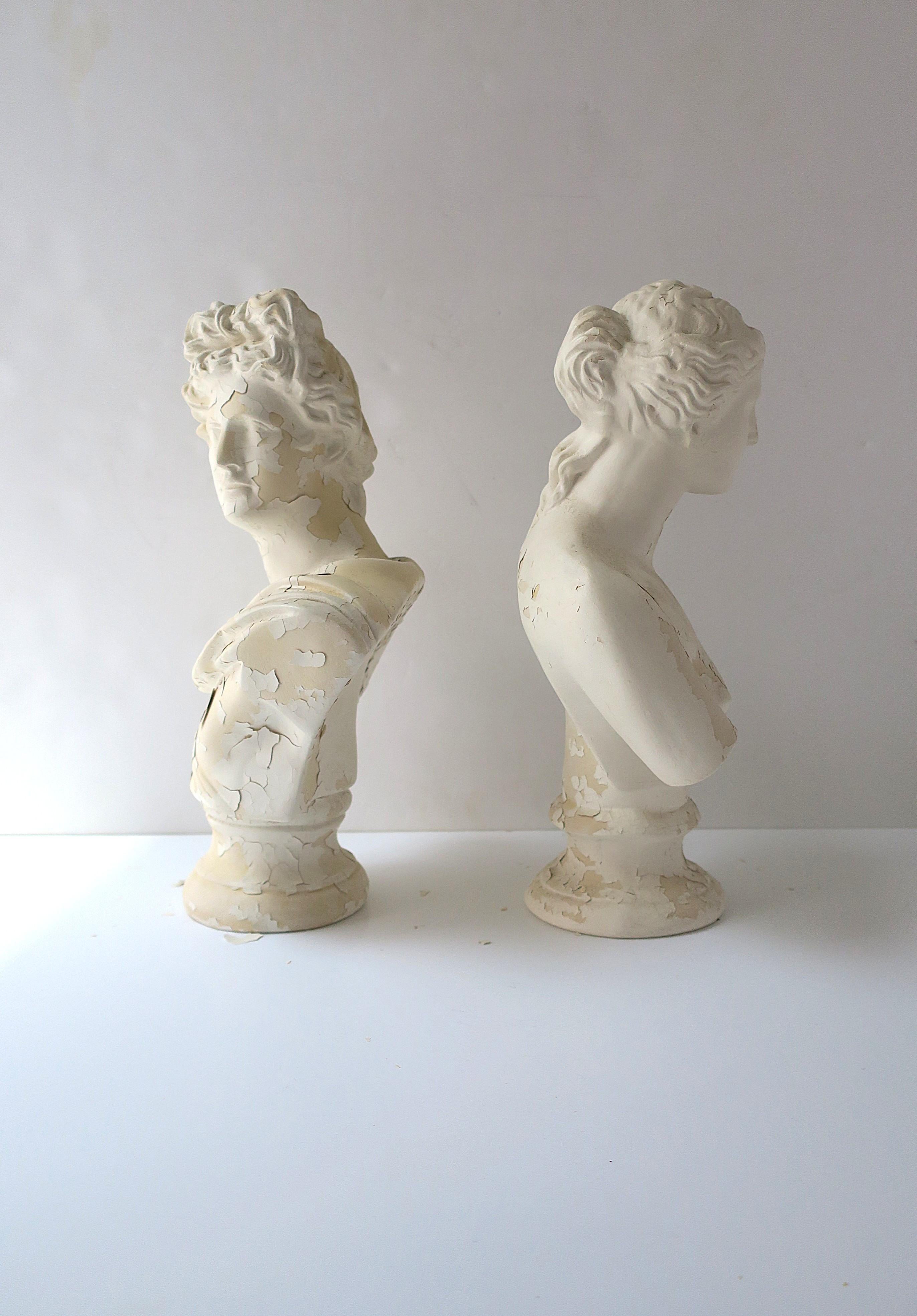 Italian Plaster Greco Roman Busts Sculptures, Pair For Sale 5