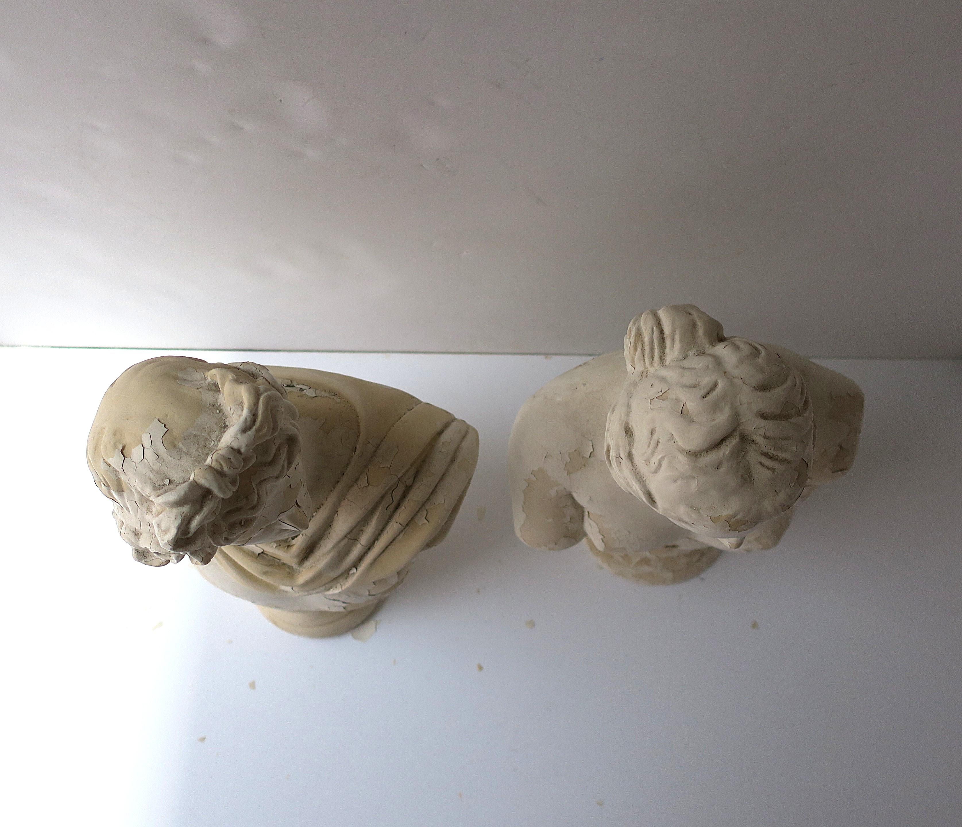 Italian Plaster Greco Roman Busts Sculptures, Pair For Sale 6