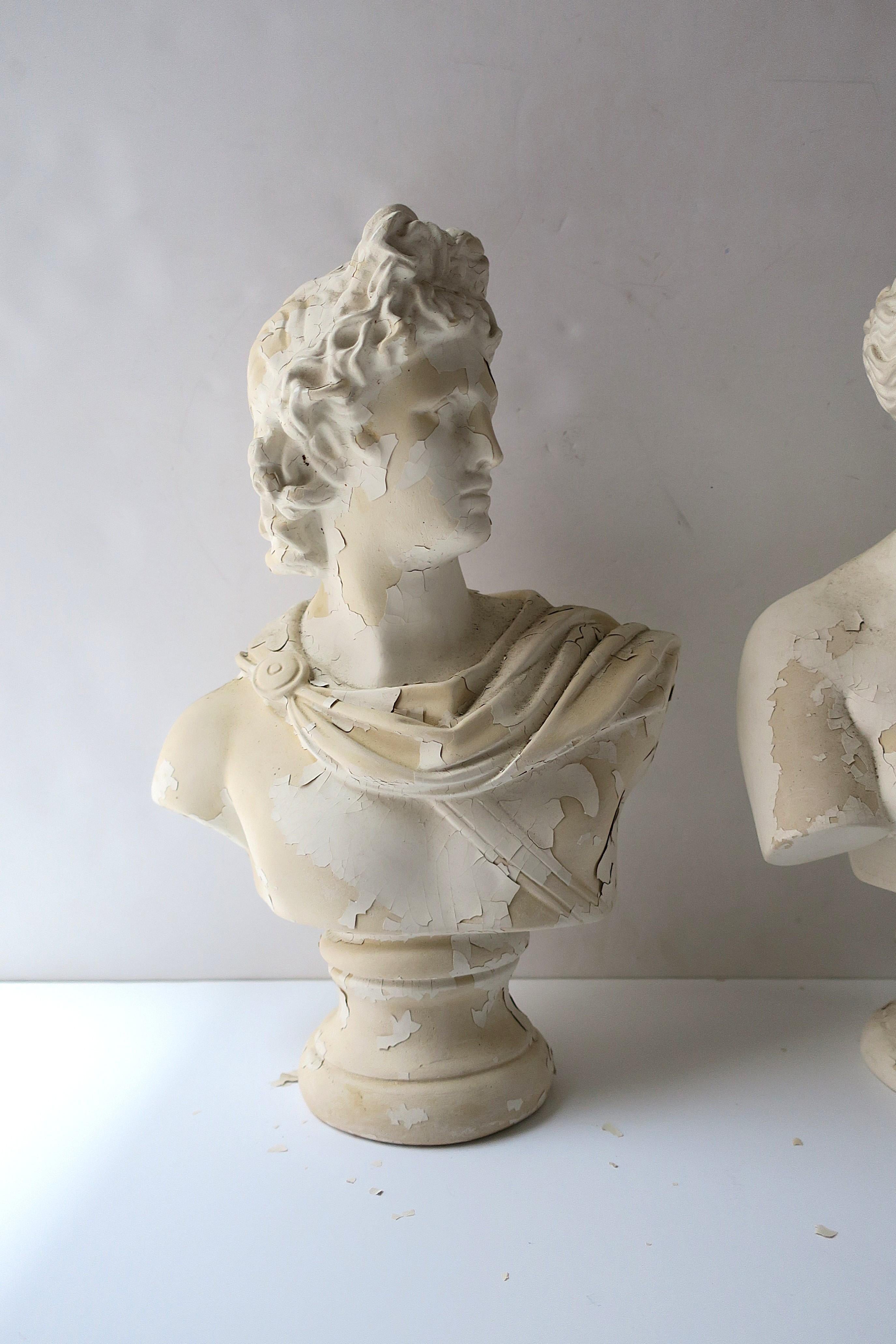 20th Century Italian Plaster Greco Roman Busts Sculptures, Pair For Sale