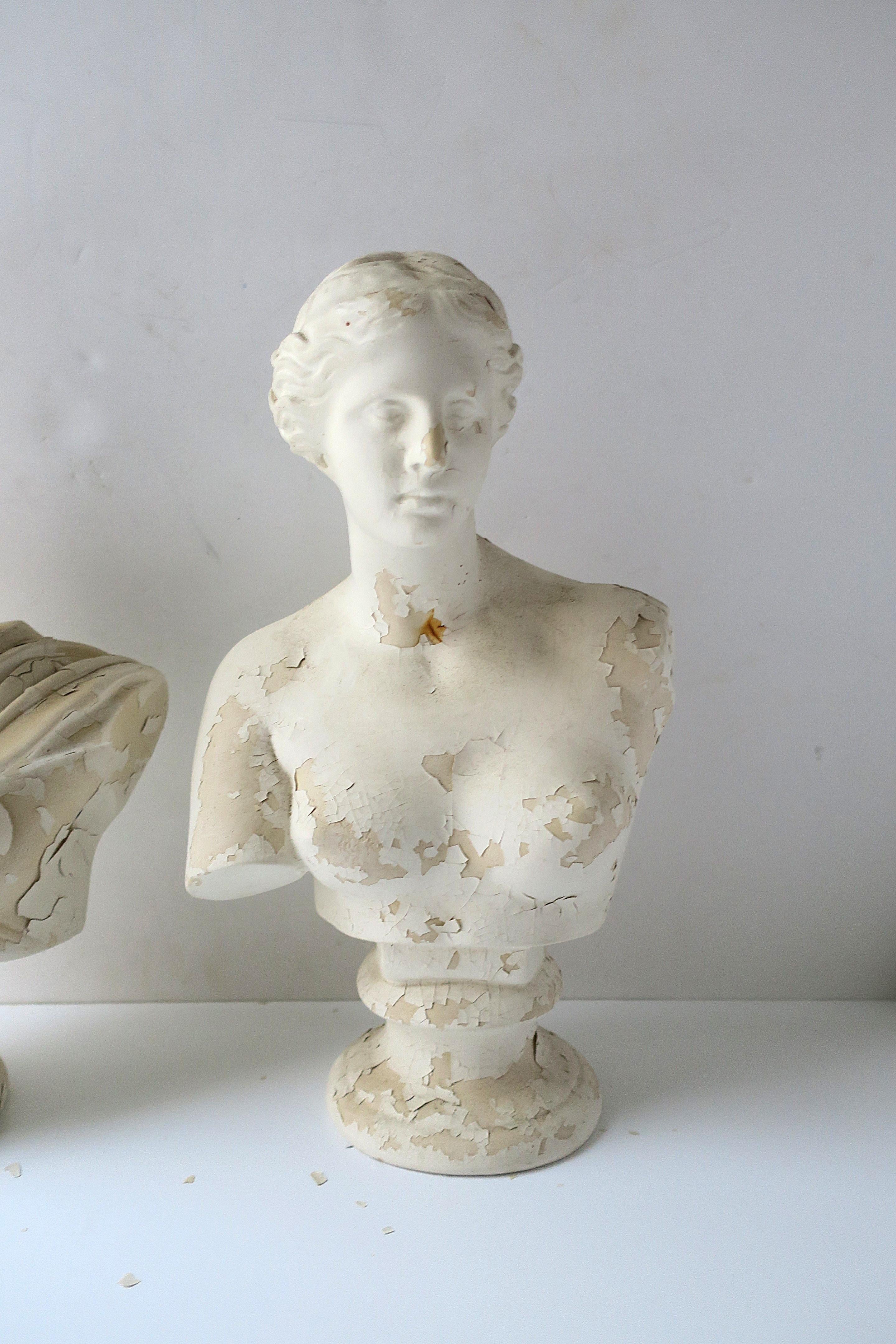 Italian Plaster Greco Roman Busts Sculptures, Pair For Sale 1