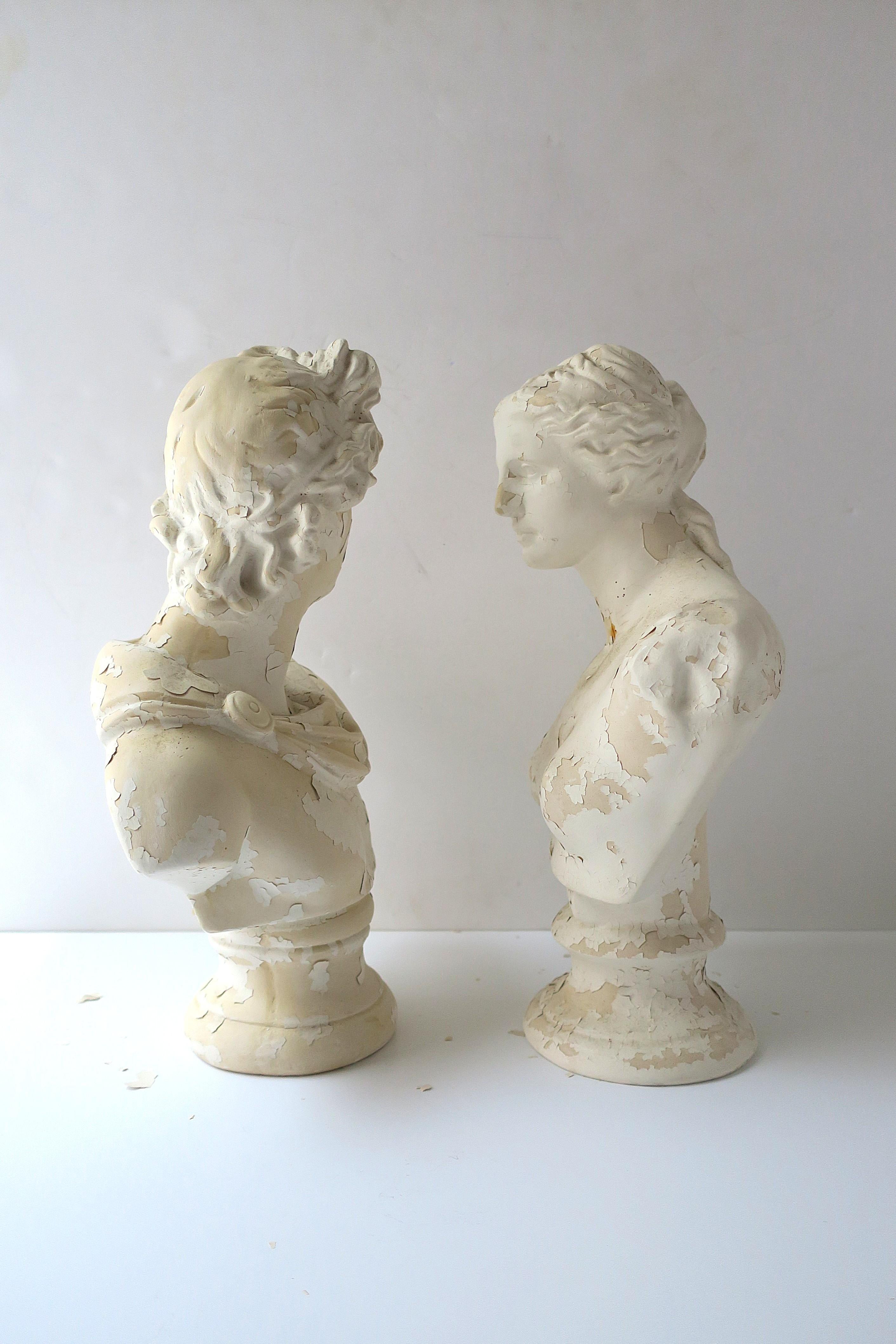 Italian Plaster Greco Roman Busts Sculptures, Pair For Sale 3