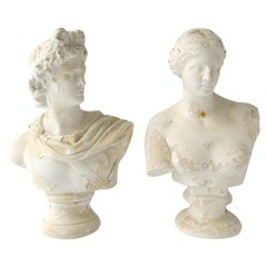 Italian Plaster Greco Roman Busts Sculptures, Pair