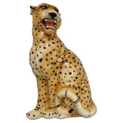 Vintage Italian Plaster Hand Painted Leopard Statue, 1970's