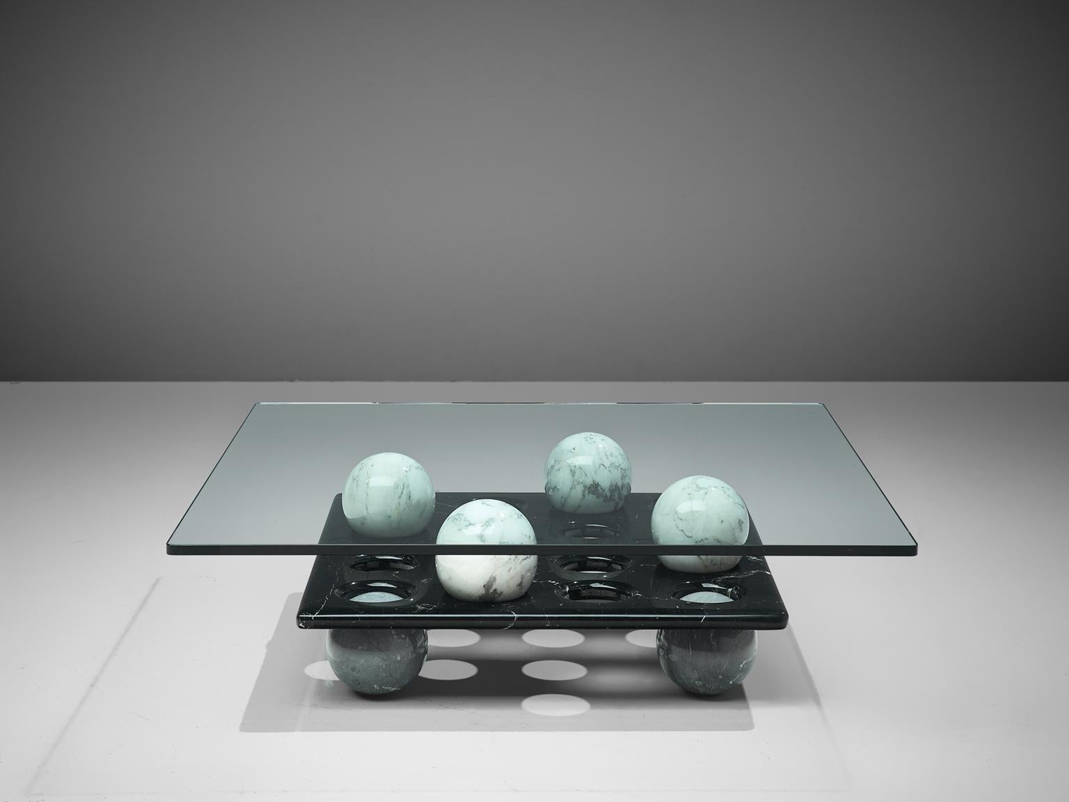 Late 20th Century Italian Playful Coffee Table in Glass and Marble
