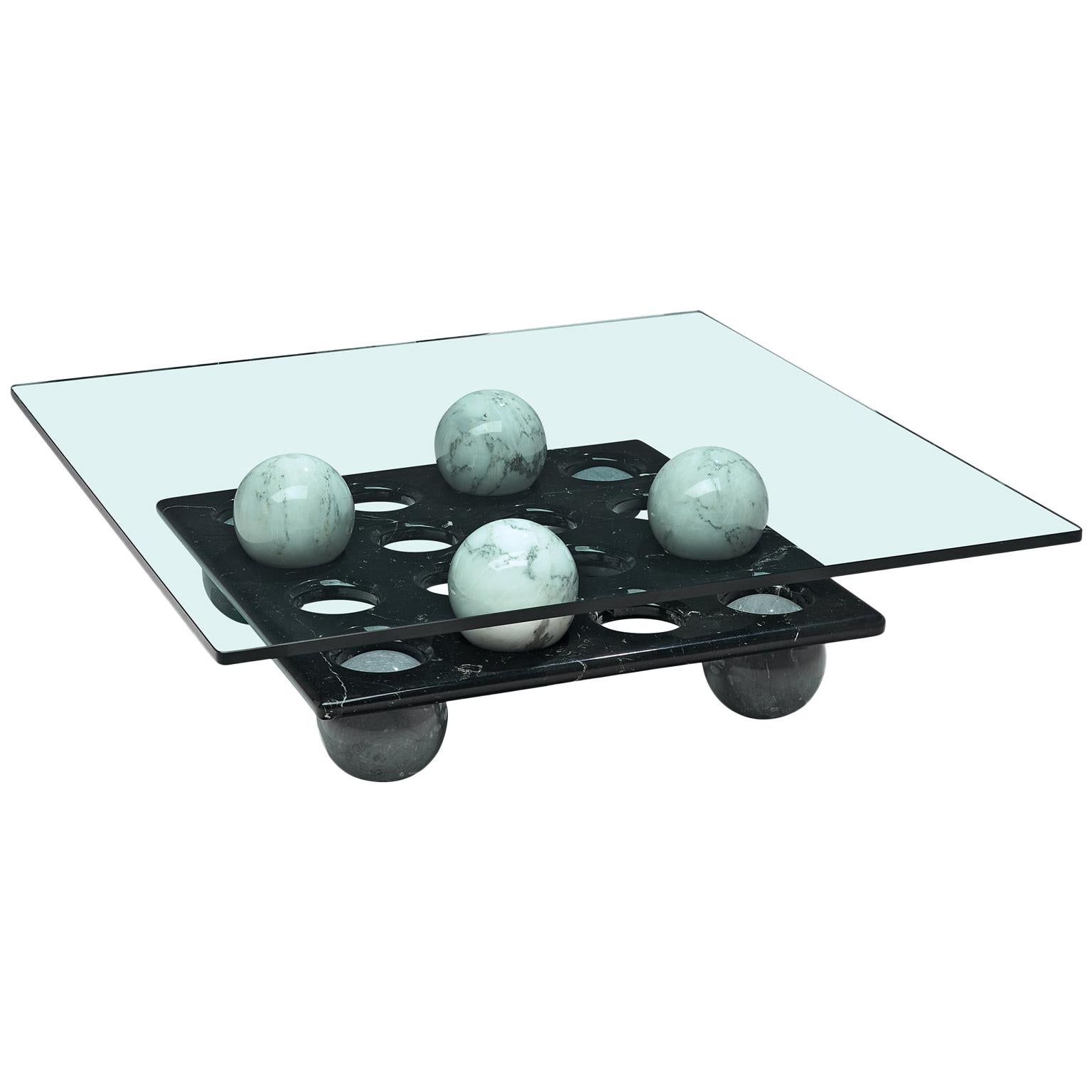 Italian Playful Coffee Table in Glass and Marble