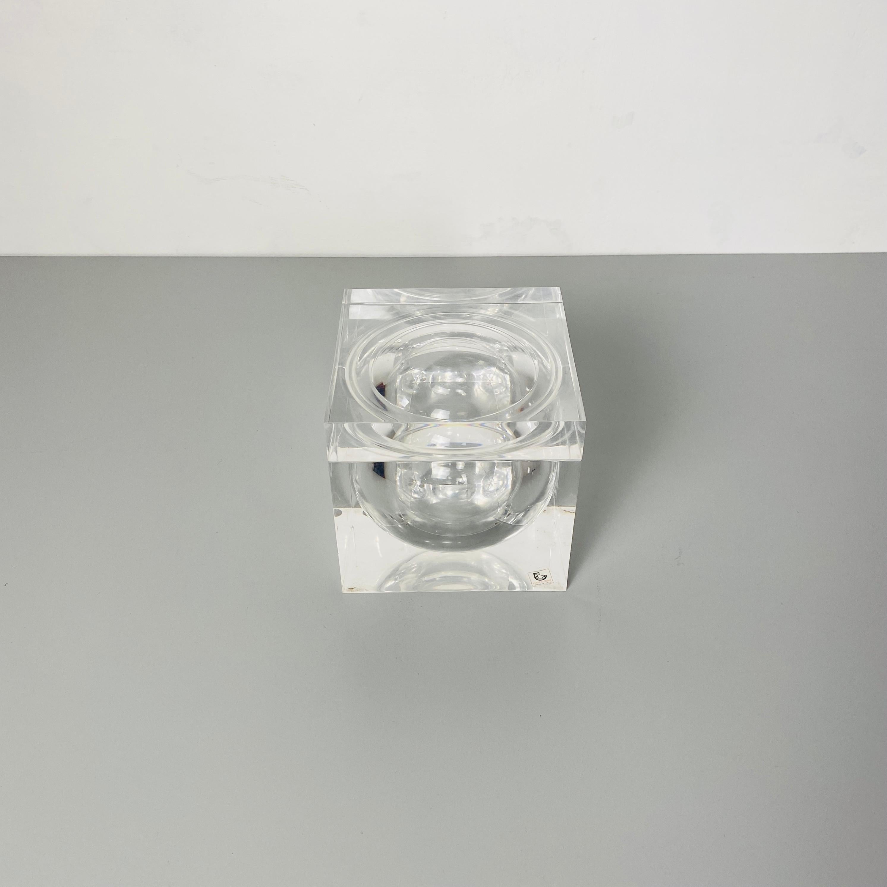 Late 20th Century Italian Plexiglass Square Box with Internal Ice Bucket Sphere by Guzzini, 1970s