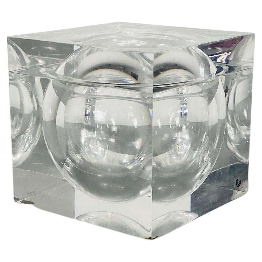 Italian Plexiglass Square Box with Internal Ice Bucket Sphere by Guzzini, 1970s