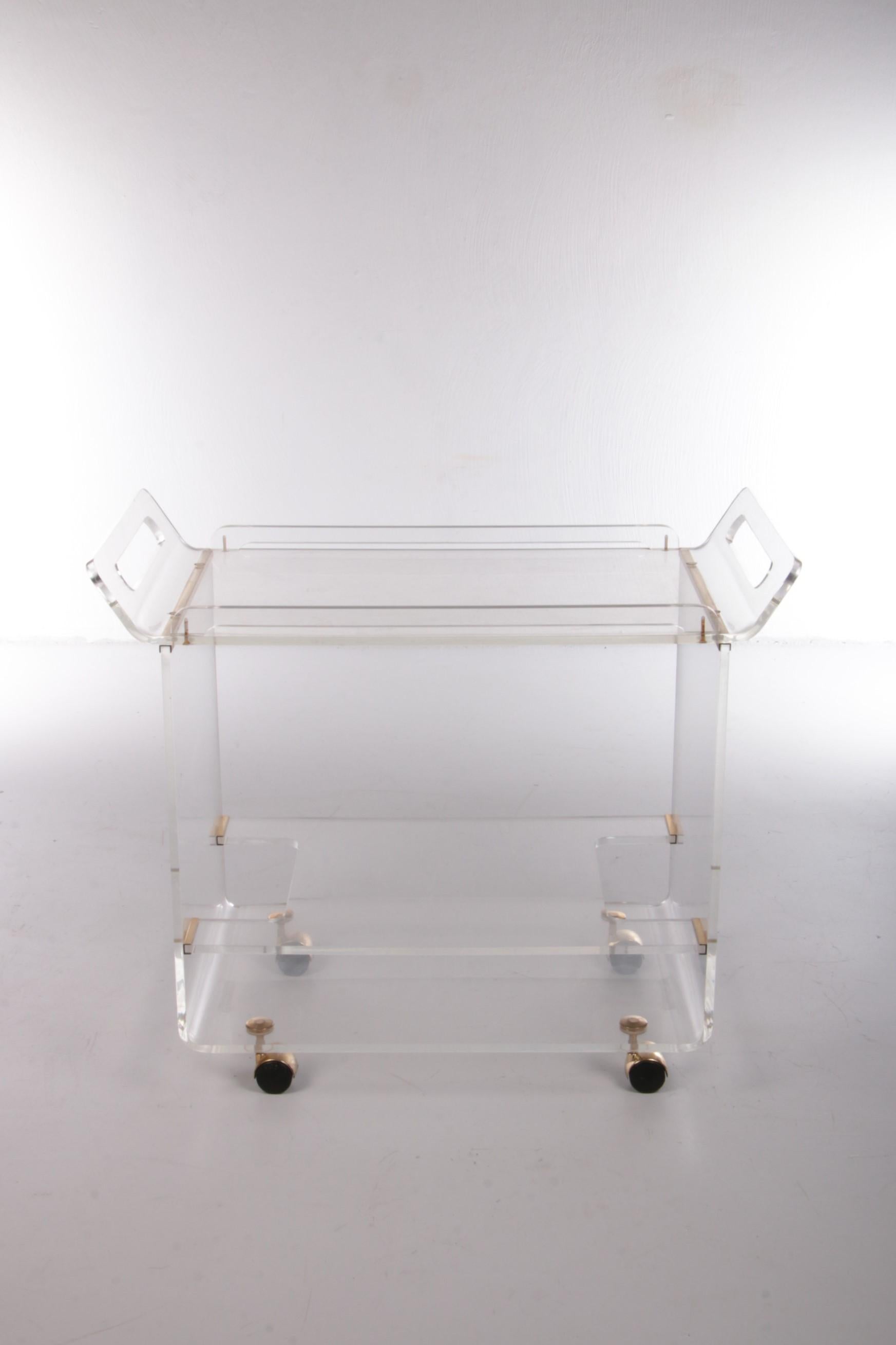 Italian Plexiglass Trolley with Brass Details, 1980 For Sale 11