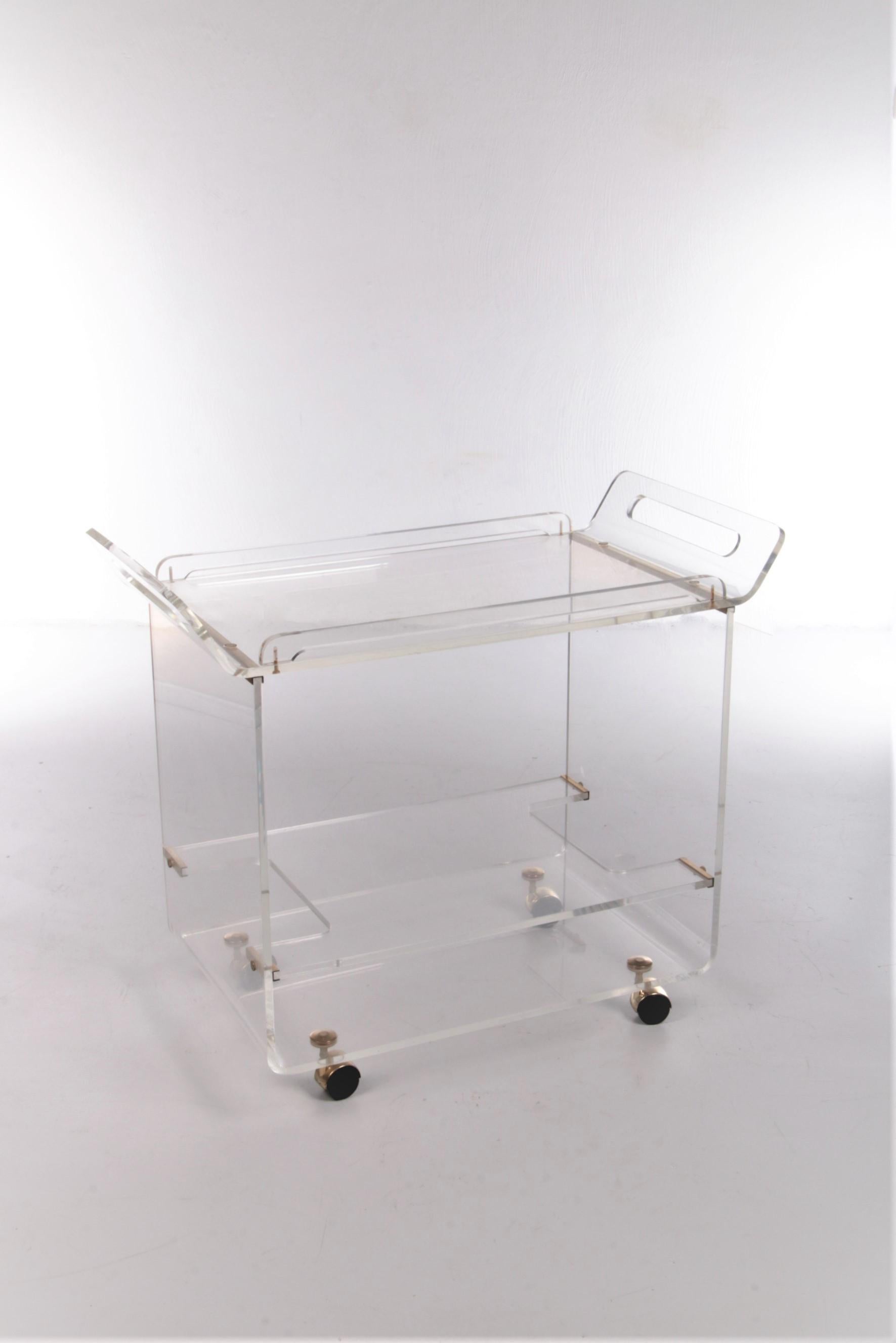 Italian Plexiglass Trolley with Brass Details, 1980 For Sale 12