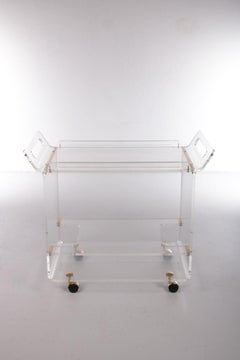 Italian Plexiglass Trolley with Brass Details, 1980