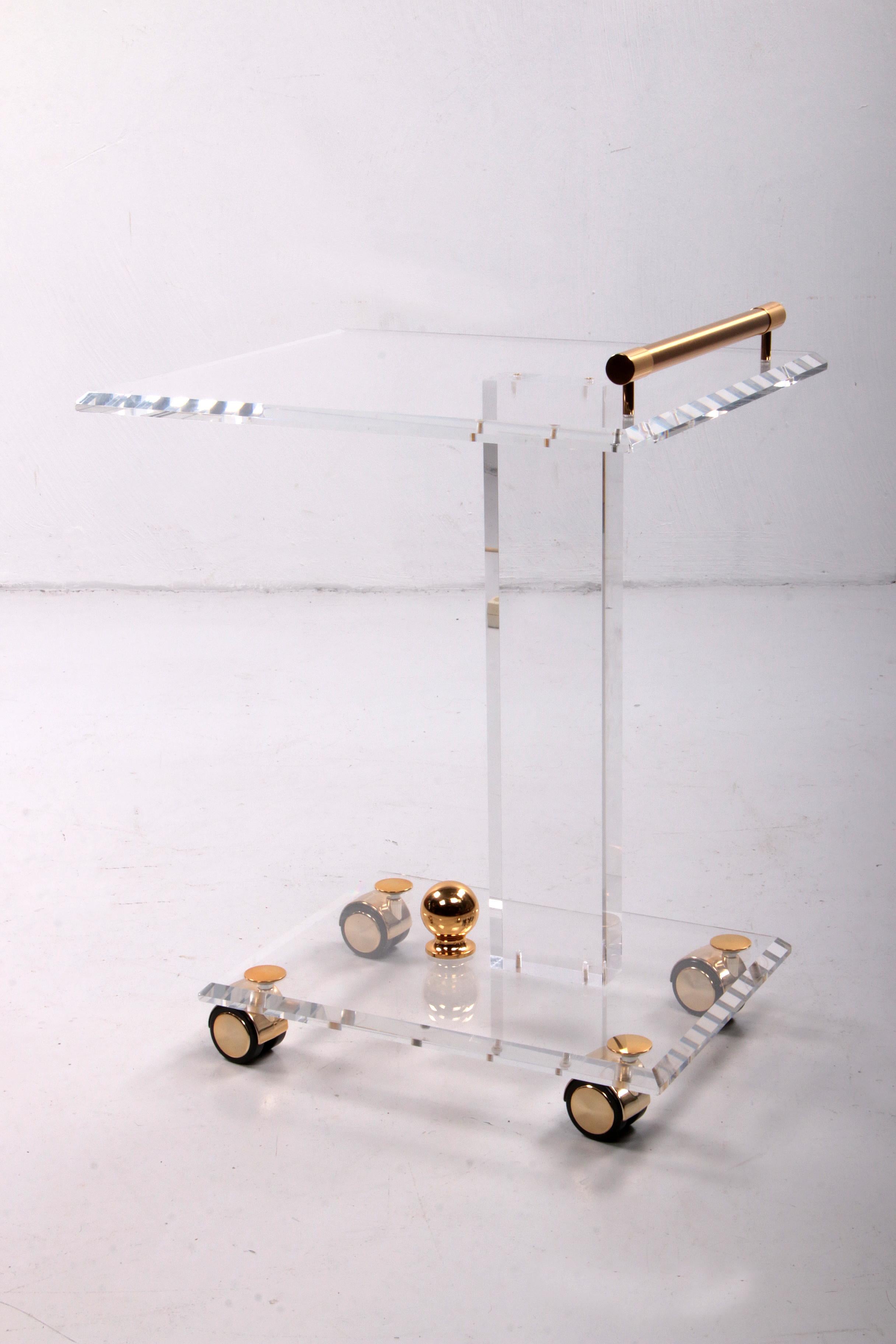 Italian plexiglass trolley with brass details, 1980 1