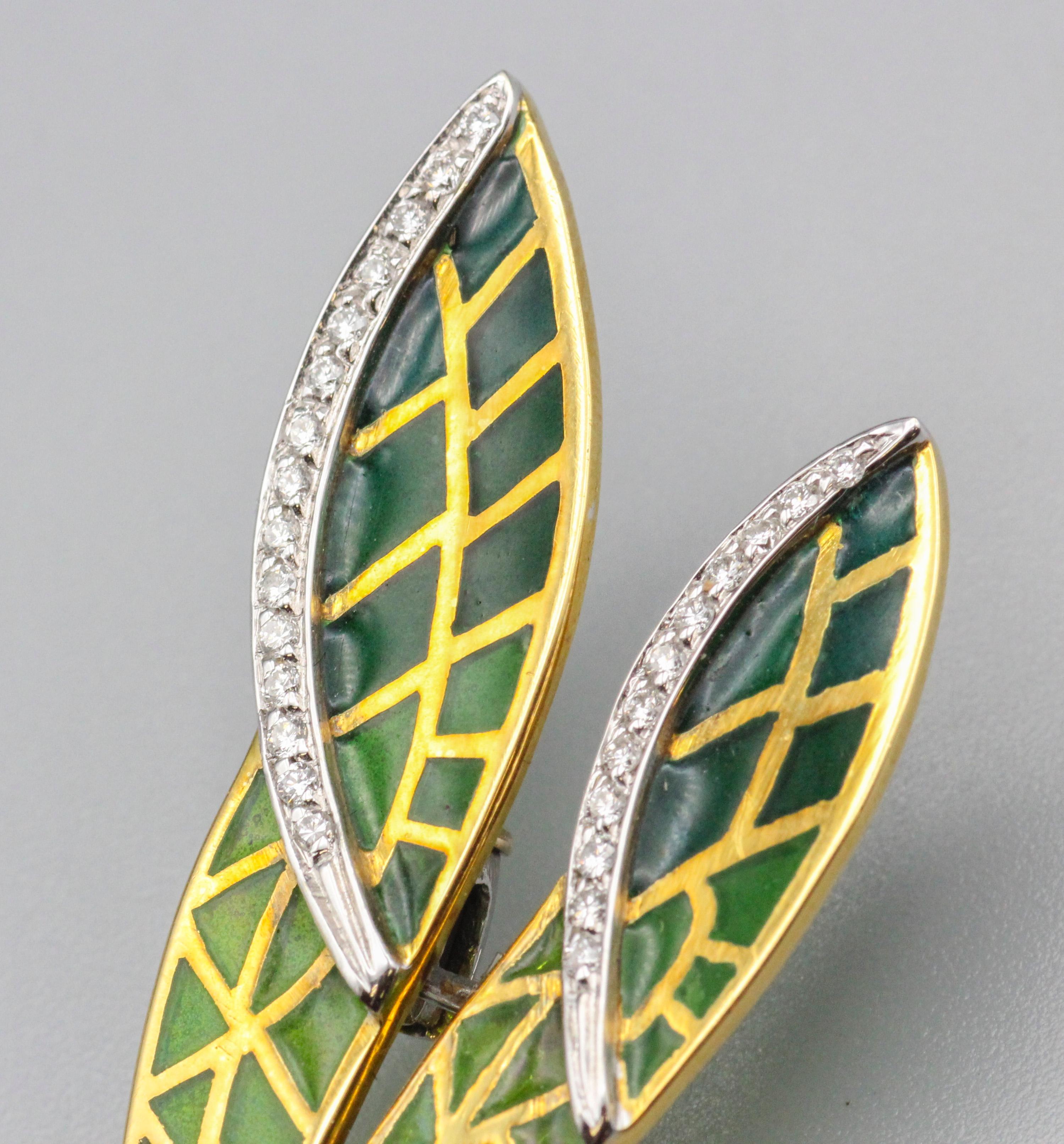 Italian Plique-A-Jour Enamel Diamond 18k Gold Dragonfly Brooch For Sale 8