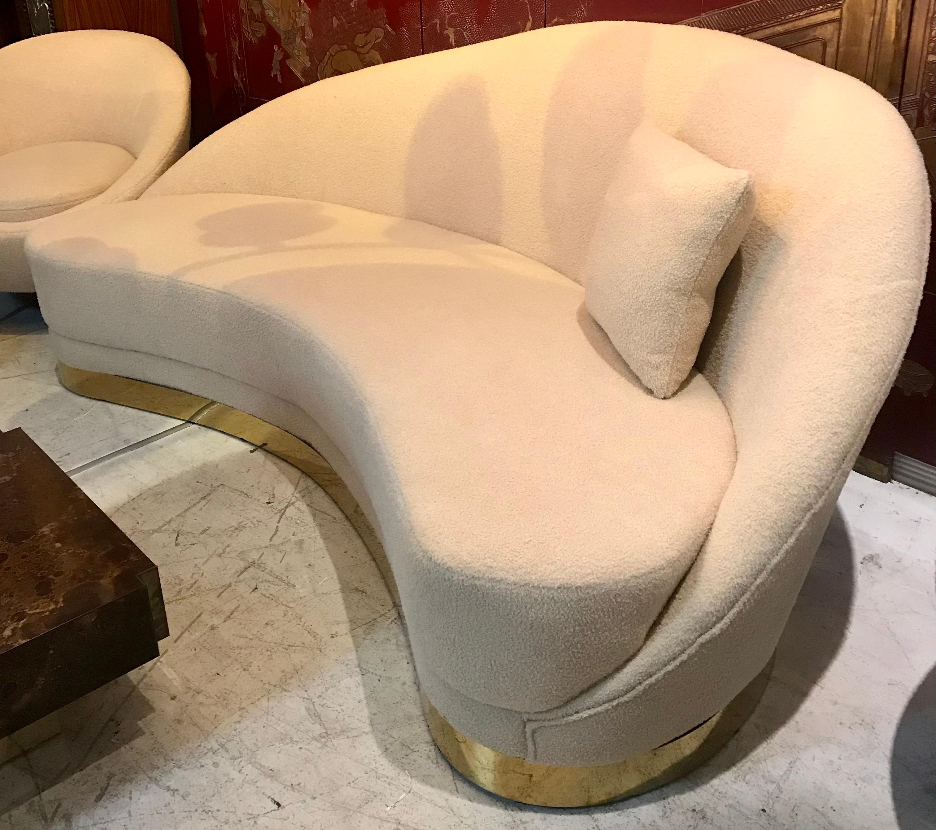 Brass Italian Plush  Curved Sofa 