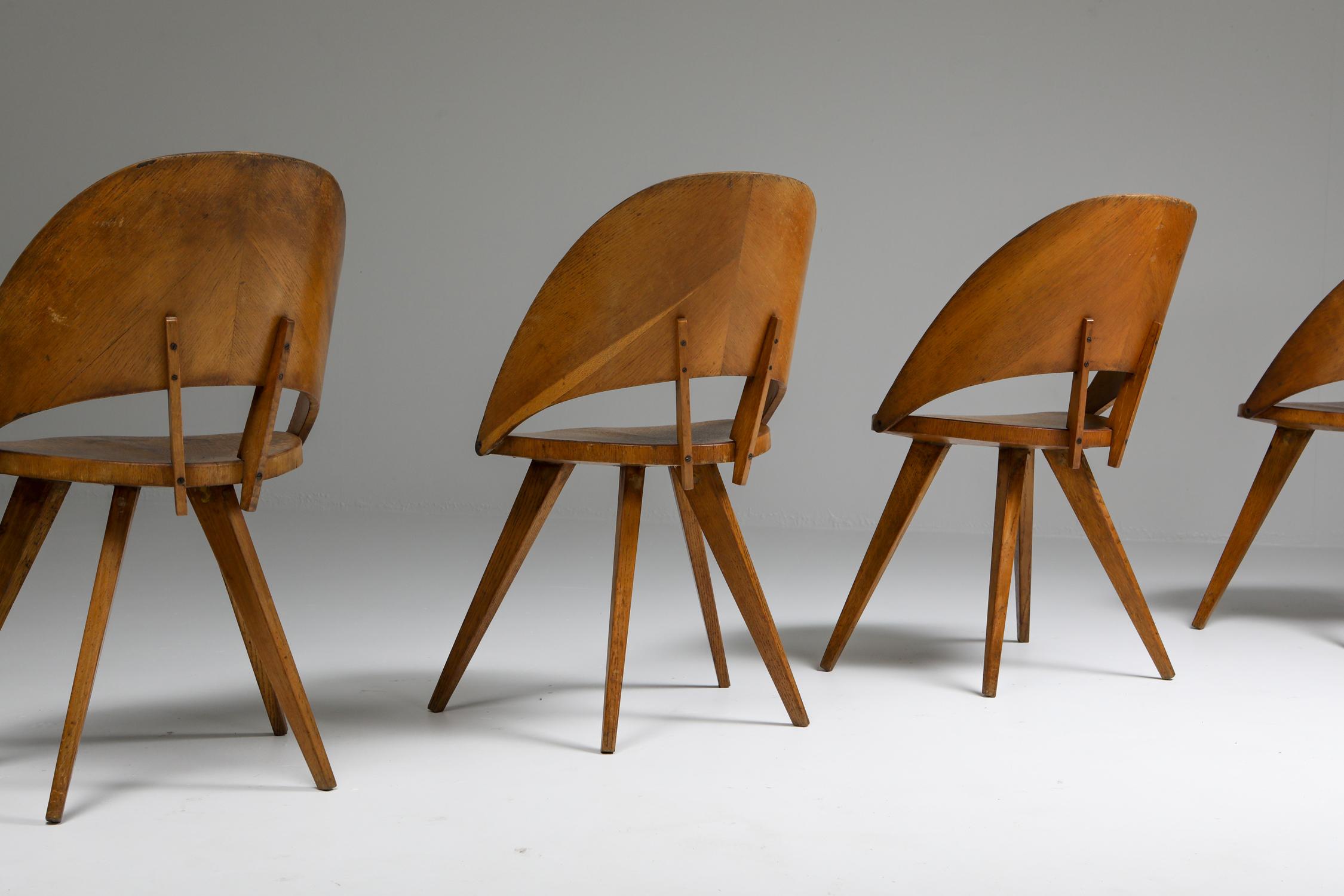 Oak Italian Plywood Dining Chairs, 1940s For Sale