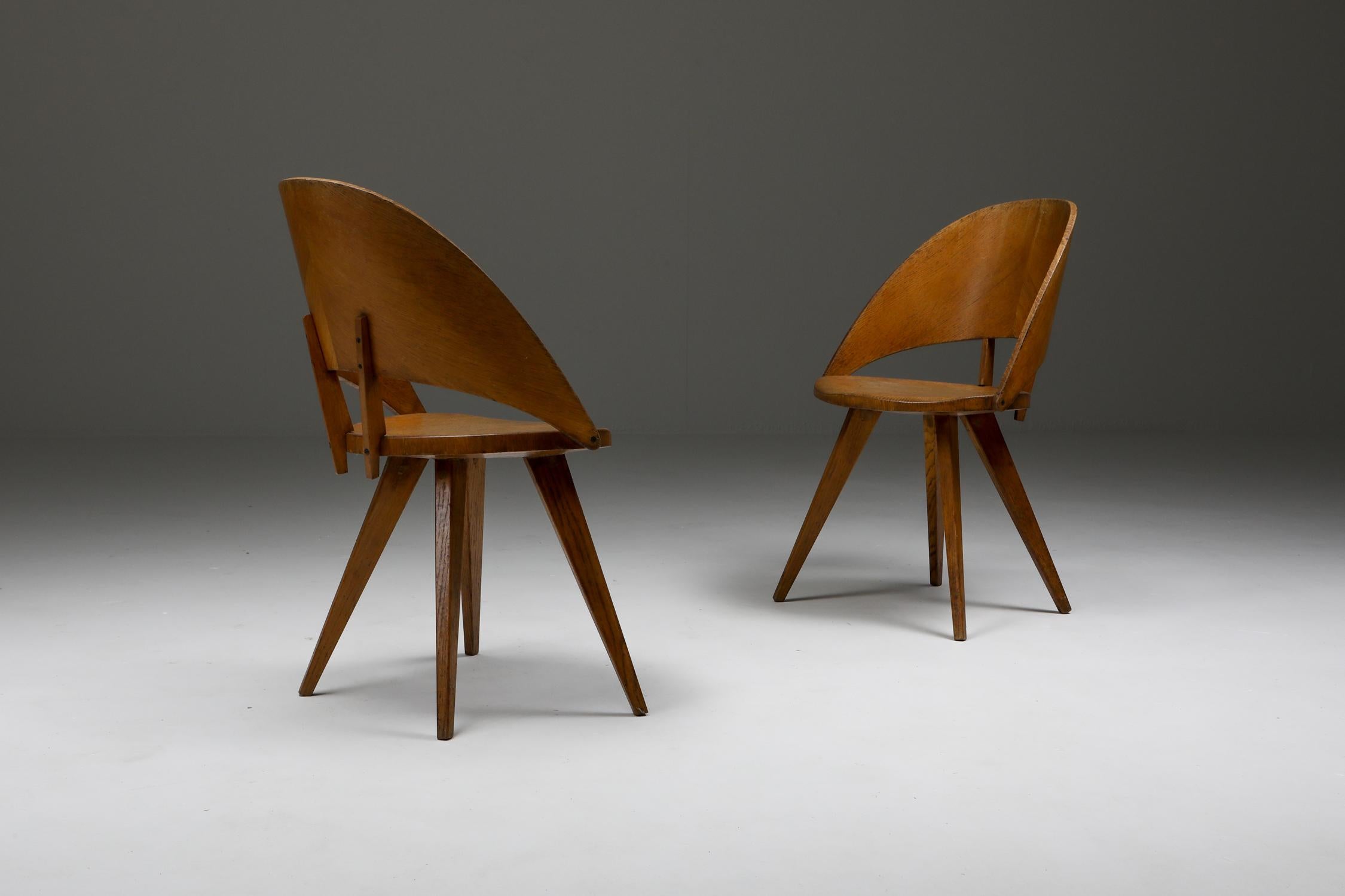 Oak Italian Plywood Dining Chairs, 1940s