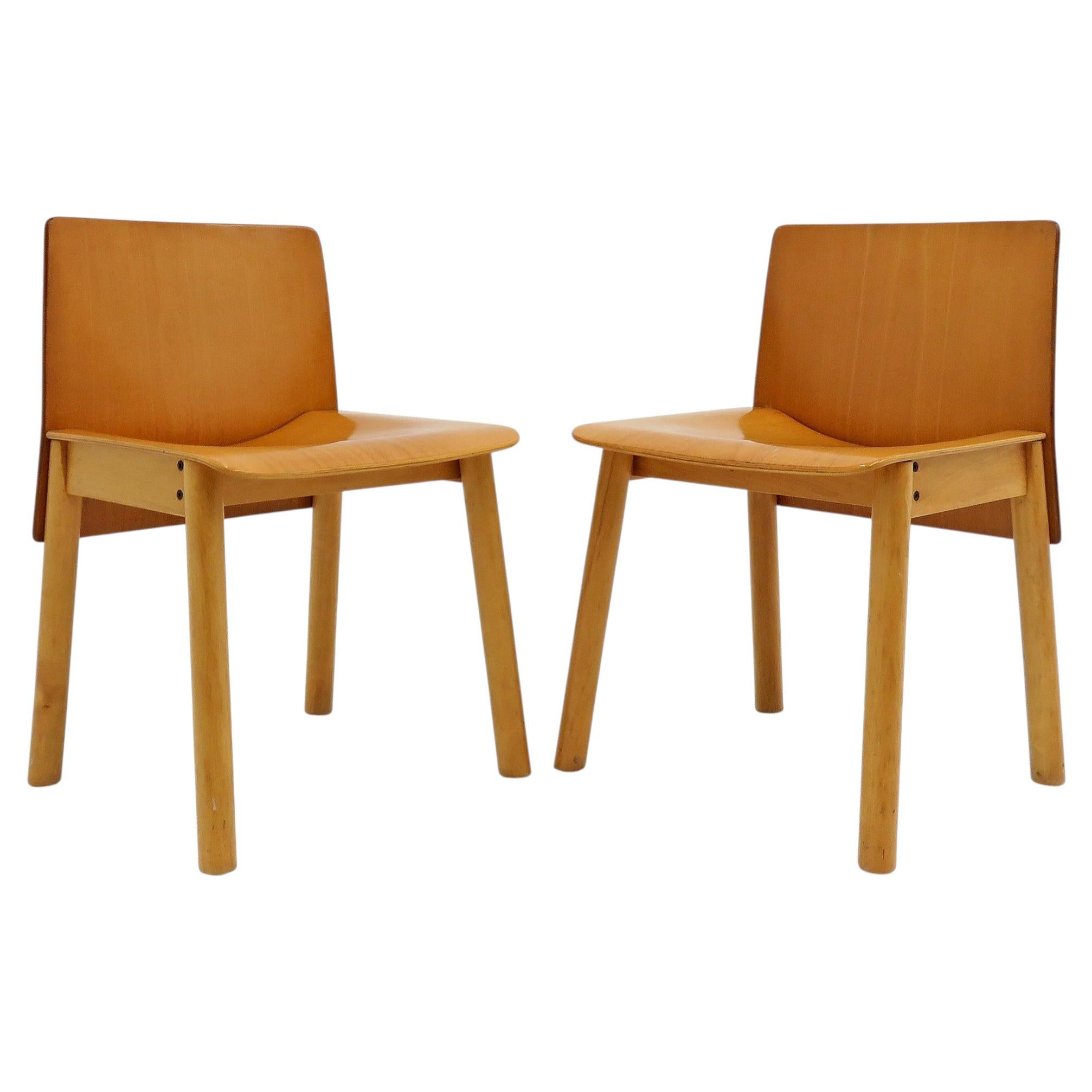 Italian Plywood Dining Chairs in the Style of Scarpa, Italy, 1980
