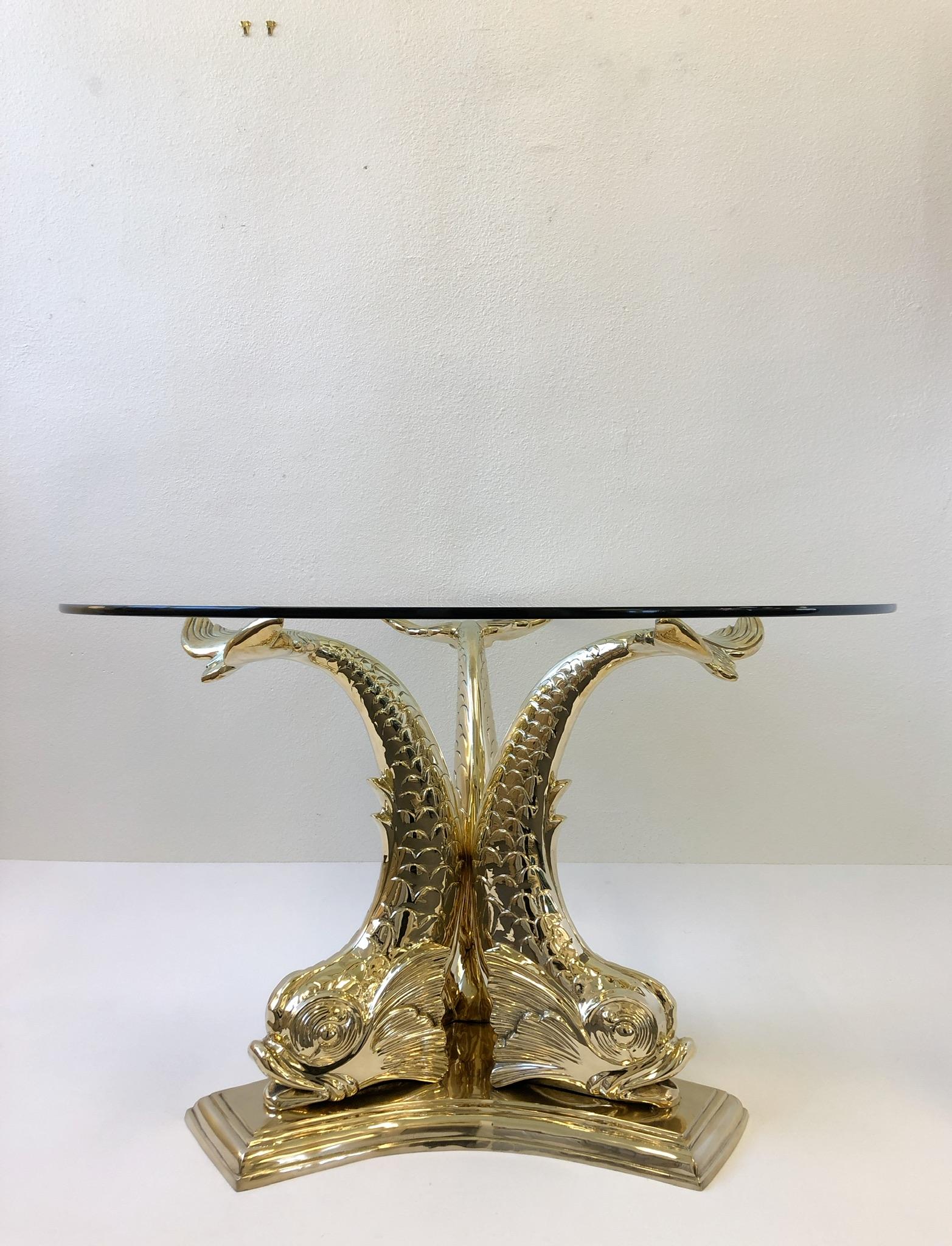 Italian Polish Bronze and Glass Fish Entry Table 6