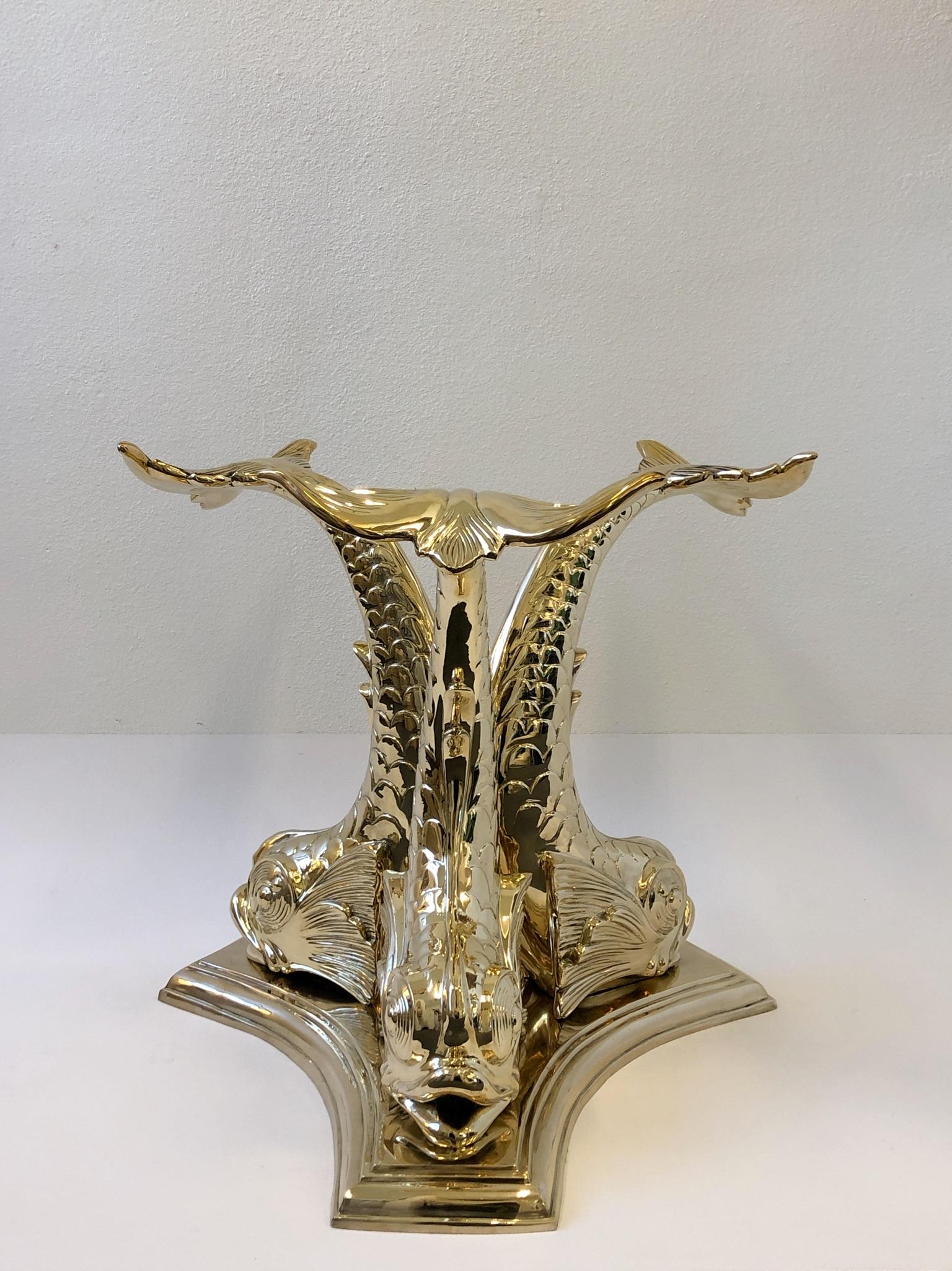 Modern Italian Polish Bronze and Glass Fish Entry Table