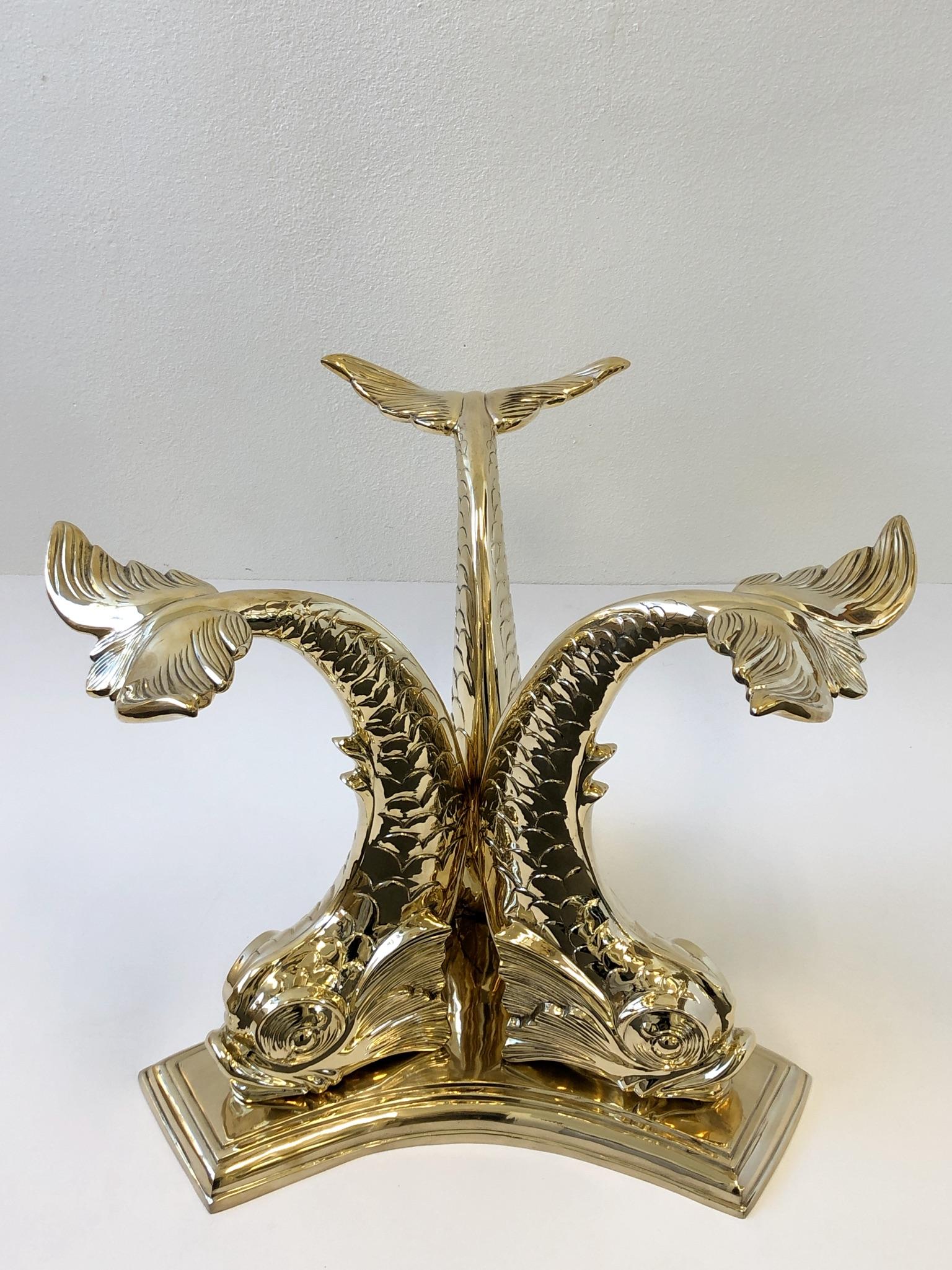 Late 20th Century Italian Polish Bronze and Glass Fish Entry Table
