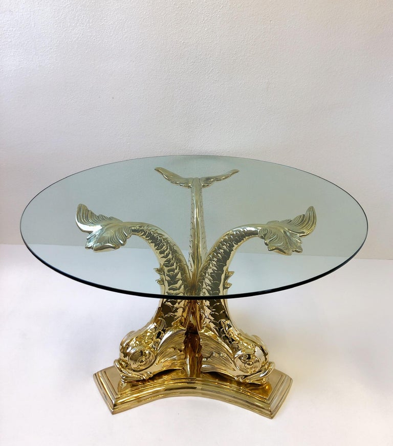 Italian Polish Bronze and Glass Fish Entry Table For Sale