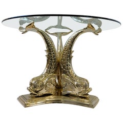 Italian Polish Bronze and Glass Fish Entry Table