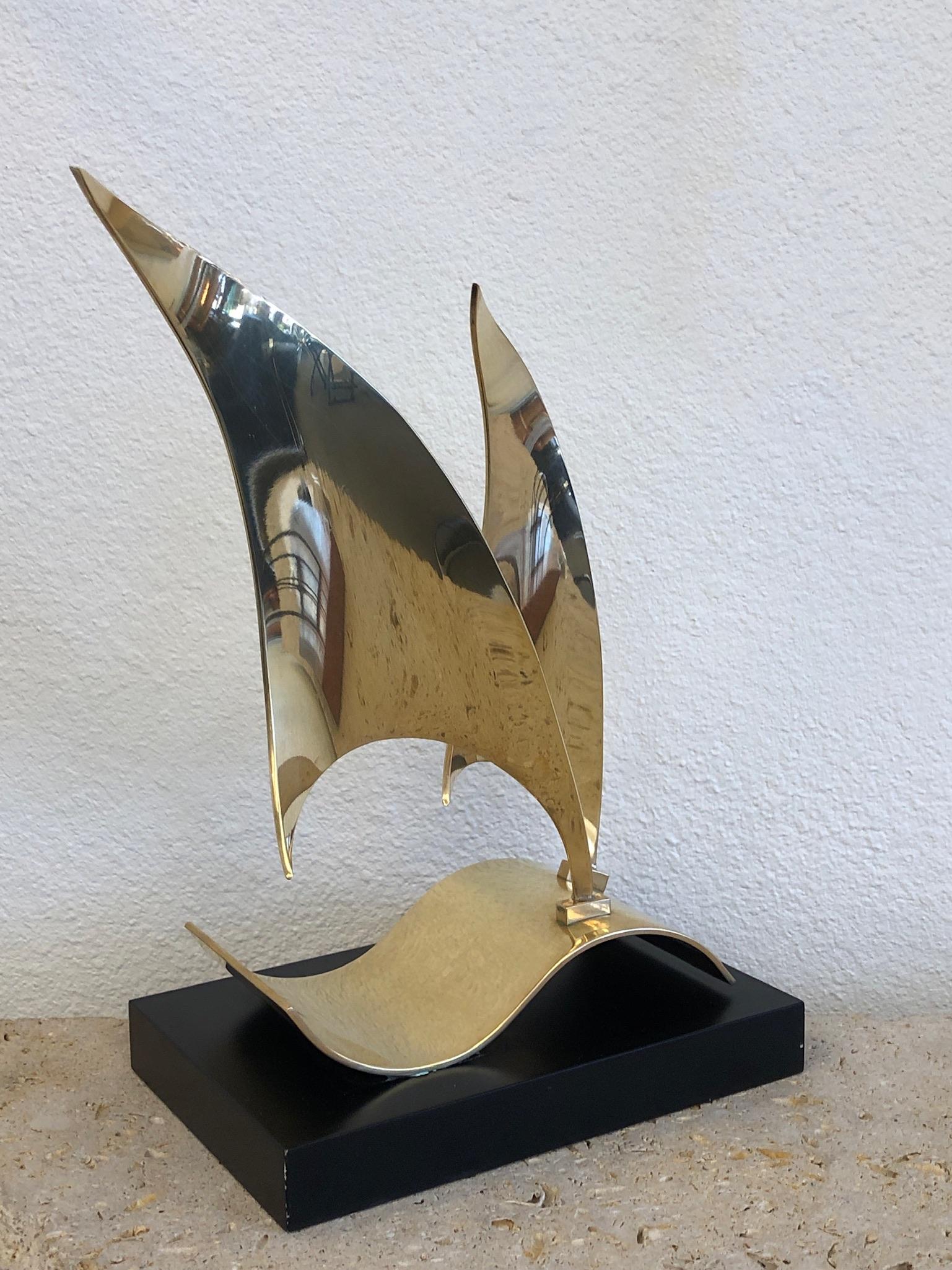 Italian Polish Bronze Sail Boat Sculpture by Emilio Lancia  For Sale 4