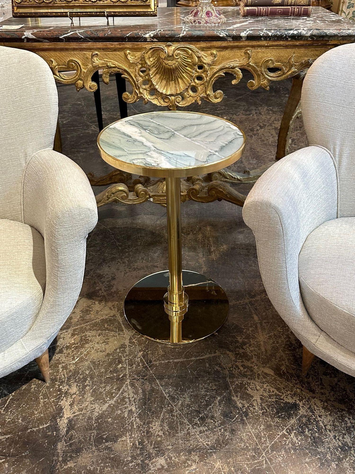Vintage Italian polished brass and onyx side table. Circa 2000. Perfect for today's transitional designs!