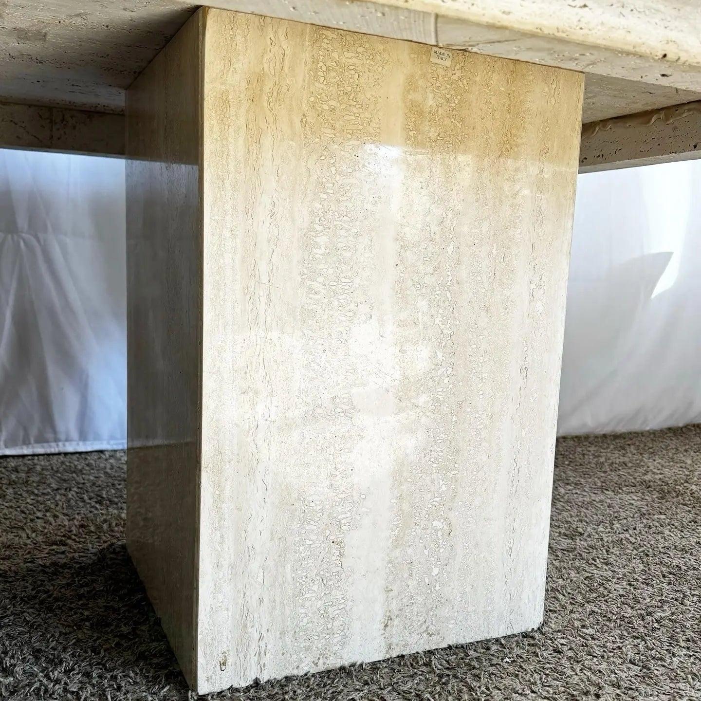 Italian Polished Bullnose Travertine Square Top Side Table For Sale 6