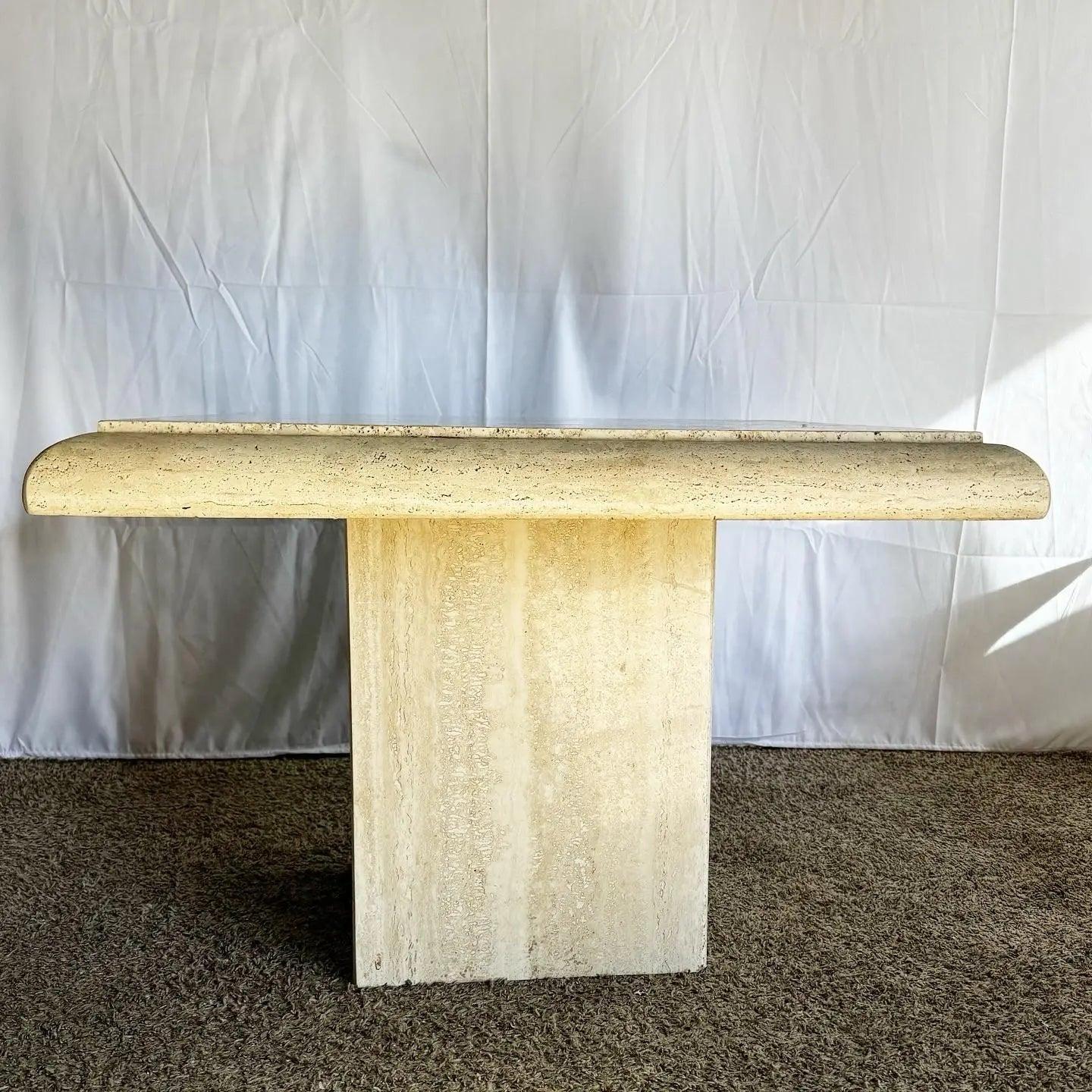Italian Polished Bullnose Travertine Square Top Side Table For Sale 7