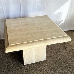 Italian Polished Bullnose Travertine Square Top Side Table