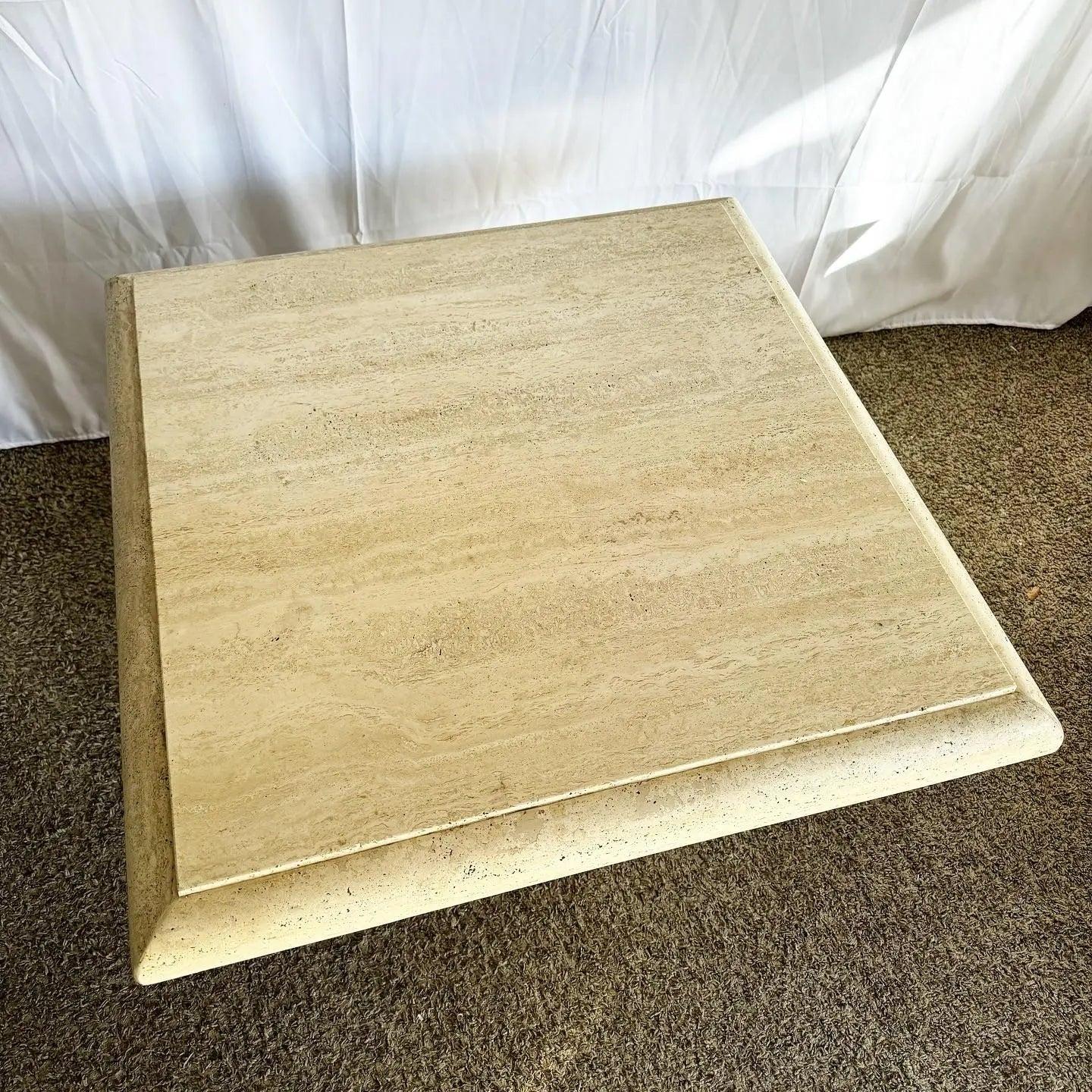 Italian Polished Bullnose Travertine Square Top Side Table For Sale 1