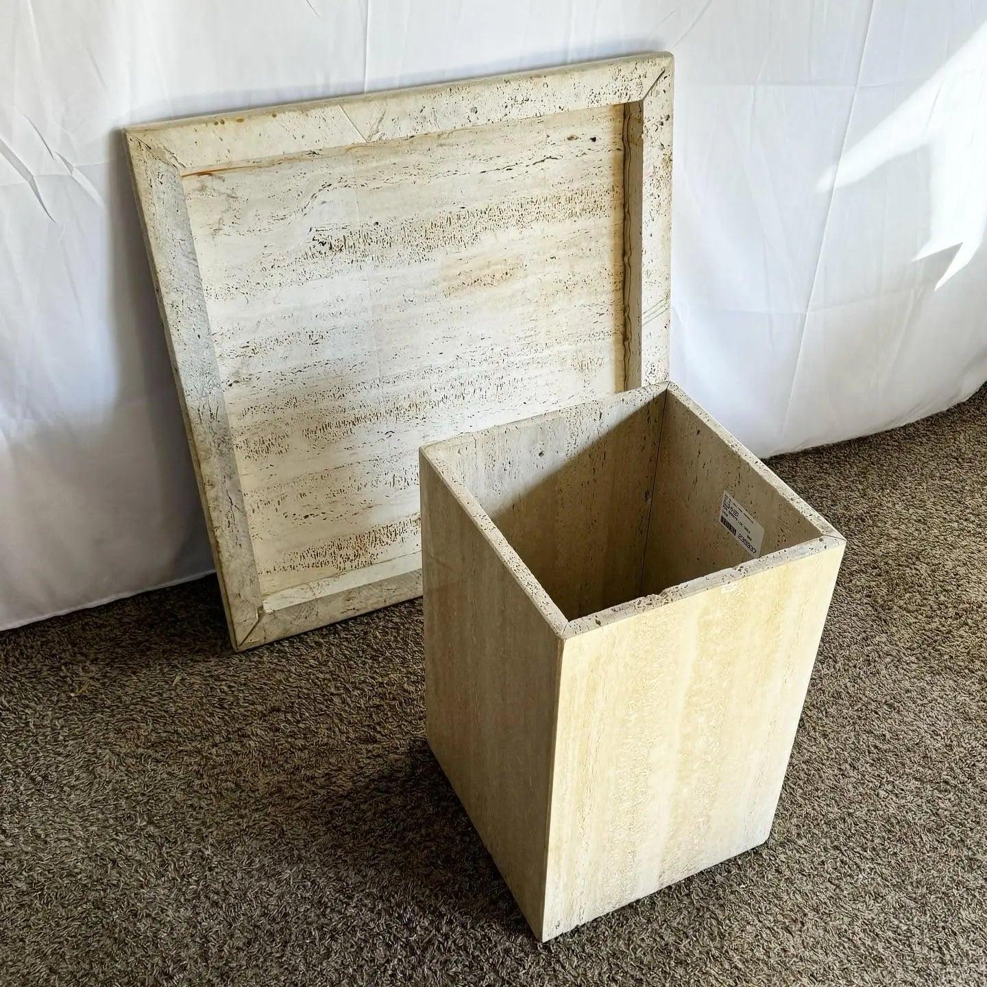 Italian Polished Bullnose Travertine Square Top Side Table For Sale 3
