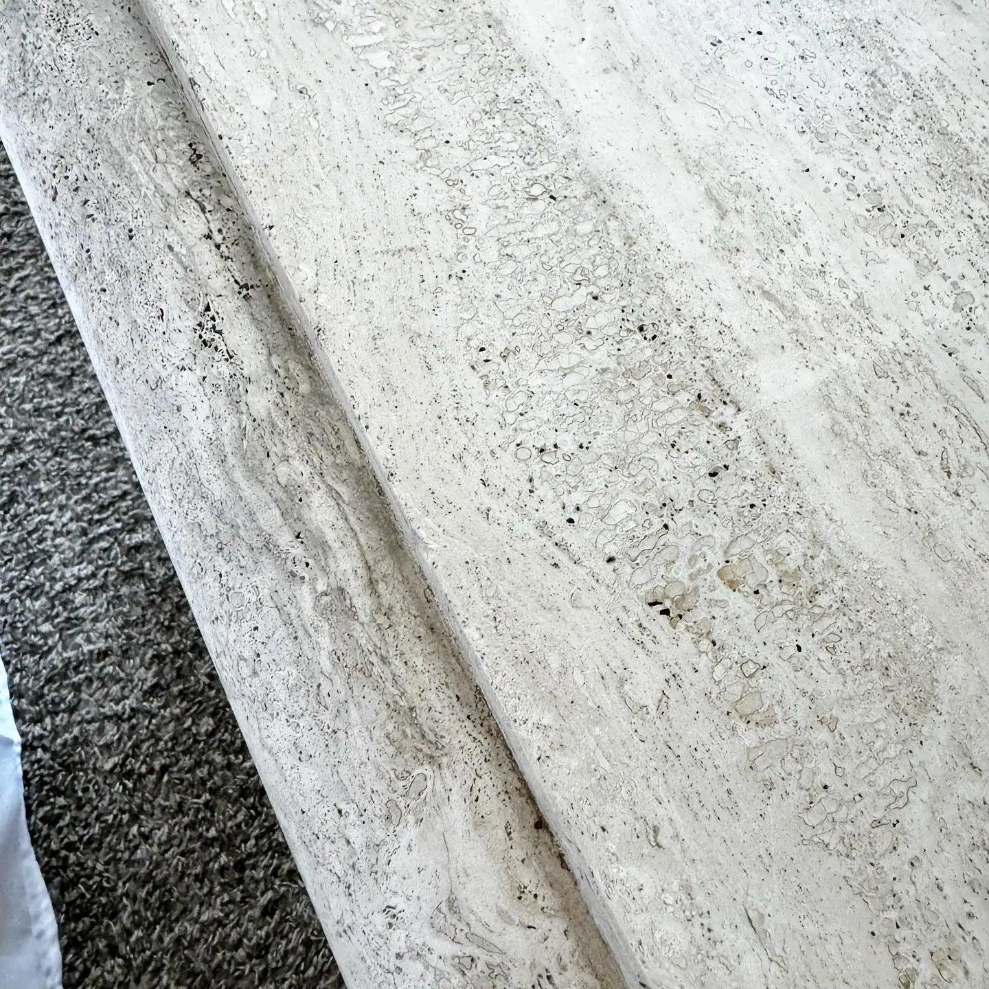 Italian Polished Bullnose Travertine Square Top Side Table For Sale 5